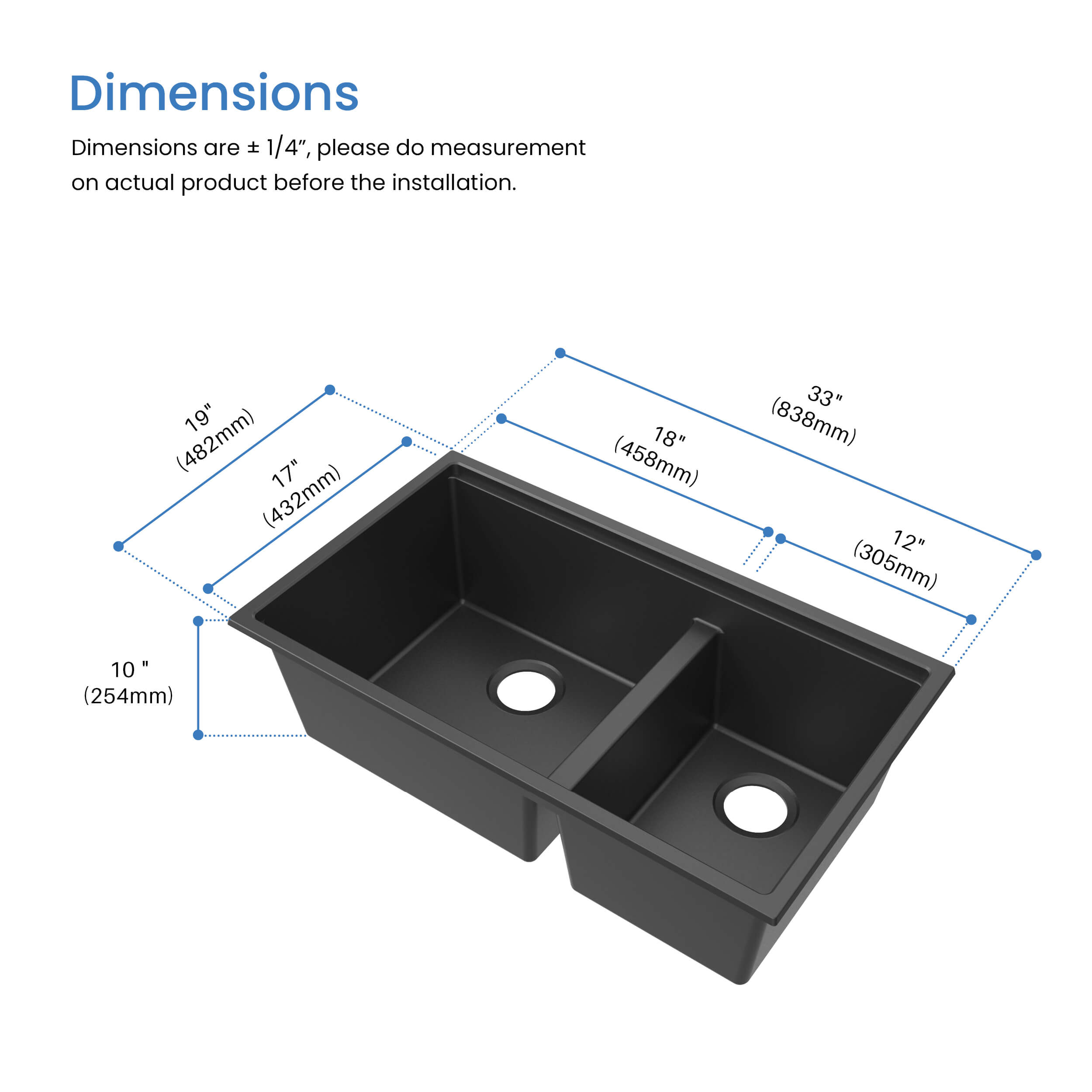 33″ Undermount Workstation Double Bowl Quartz Kitchen Sink – K4-D33T