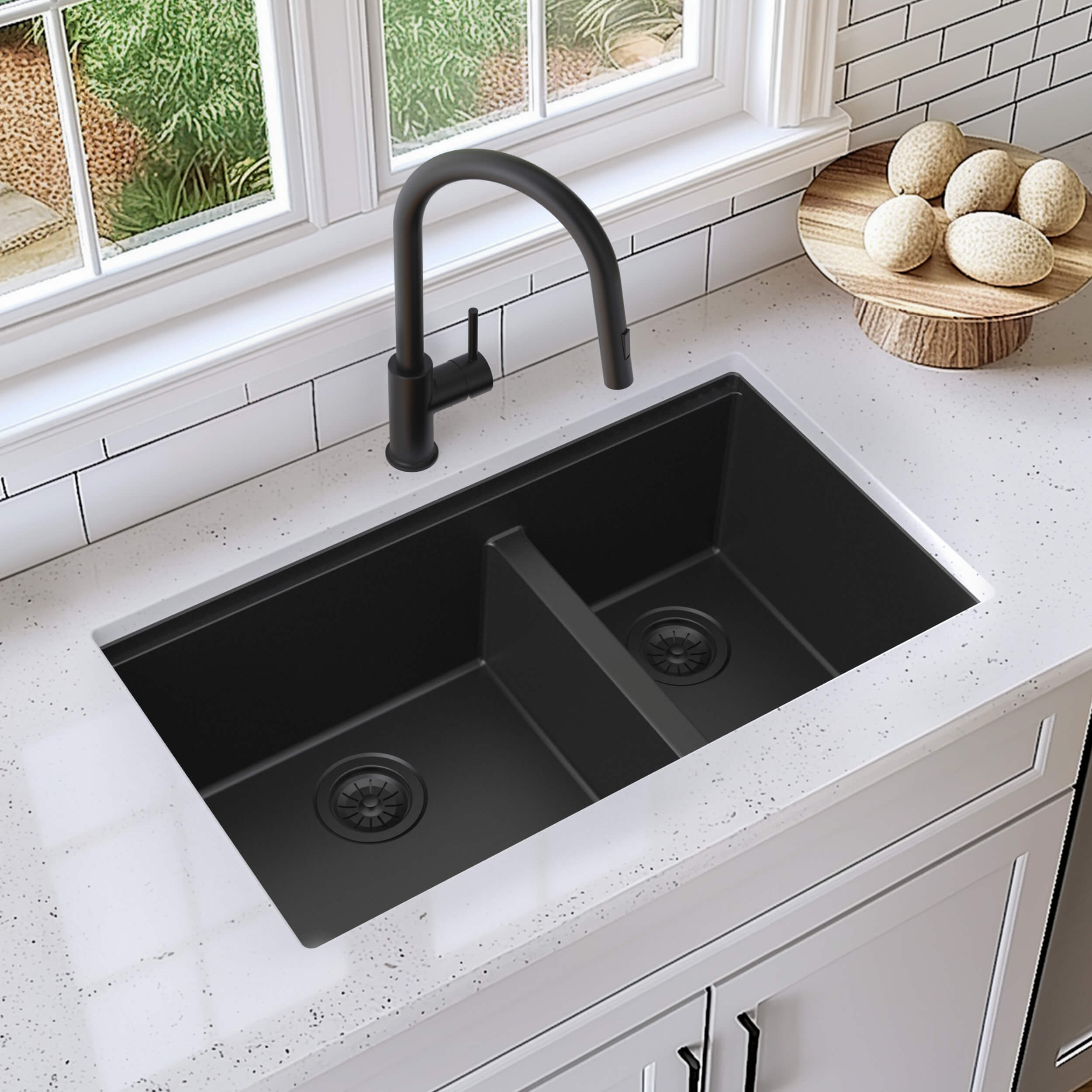 33″ Undermount Workstation Double Bowl Quartz Kitchen Sink – K4-D33T