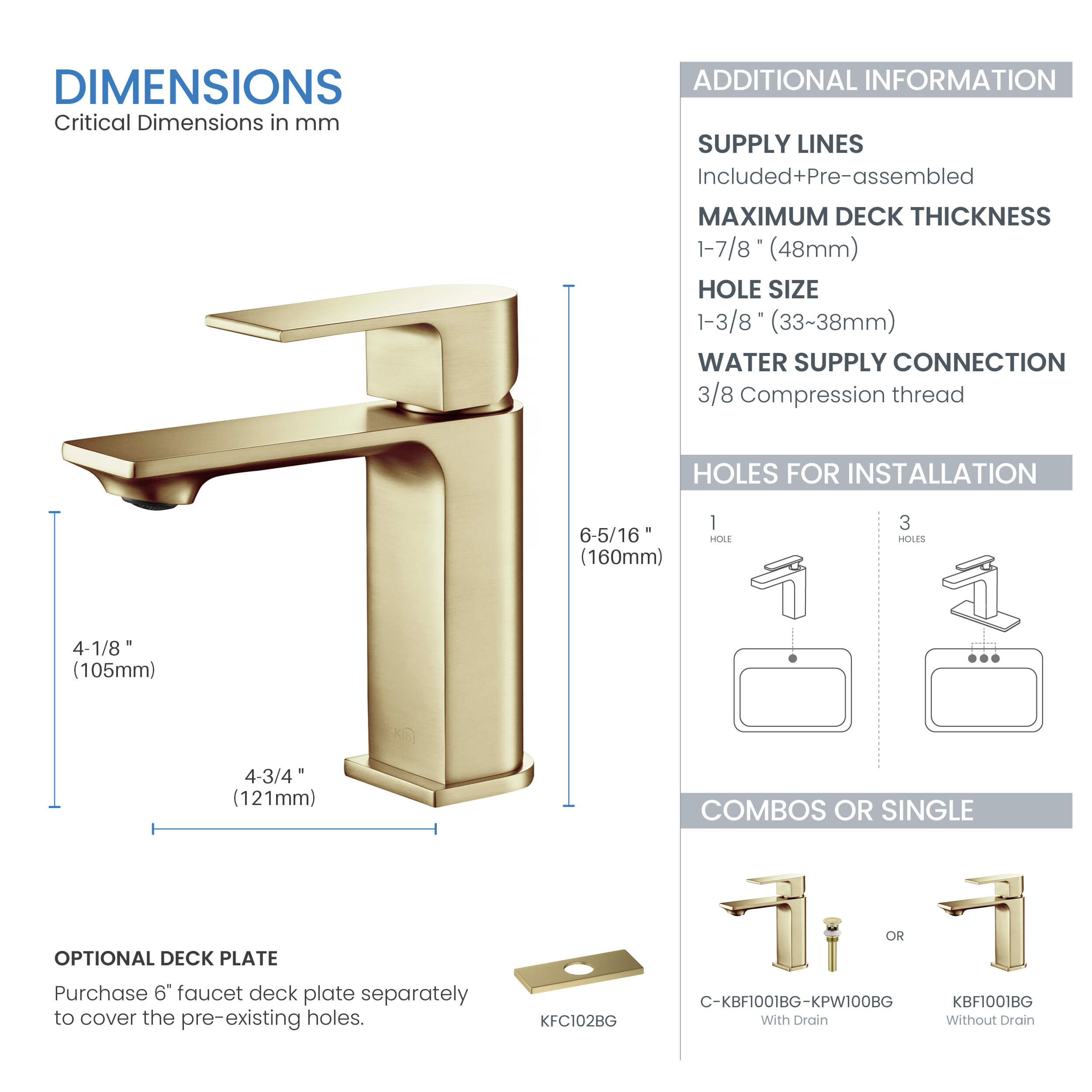 Mirage Brass Single Handle Bathroom Vanity Sink Faucet - C-KBF1001-KPW100