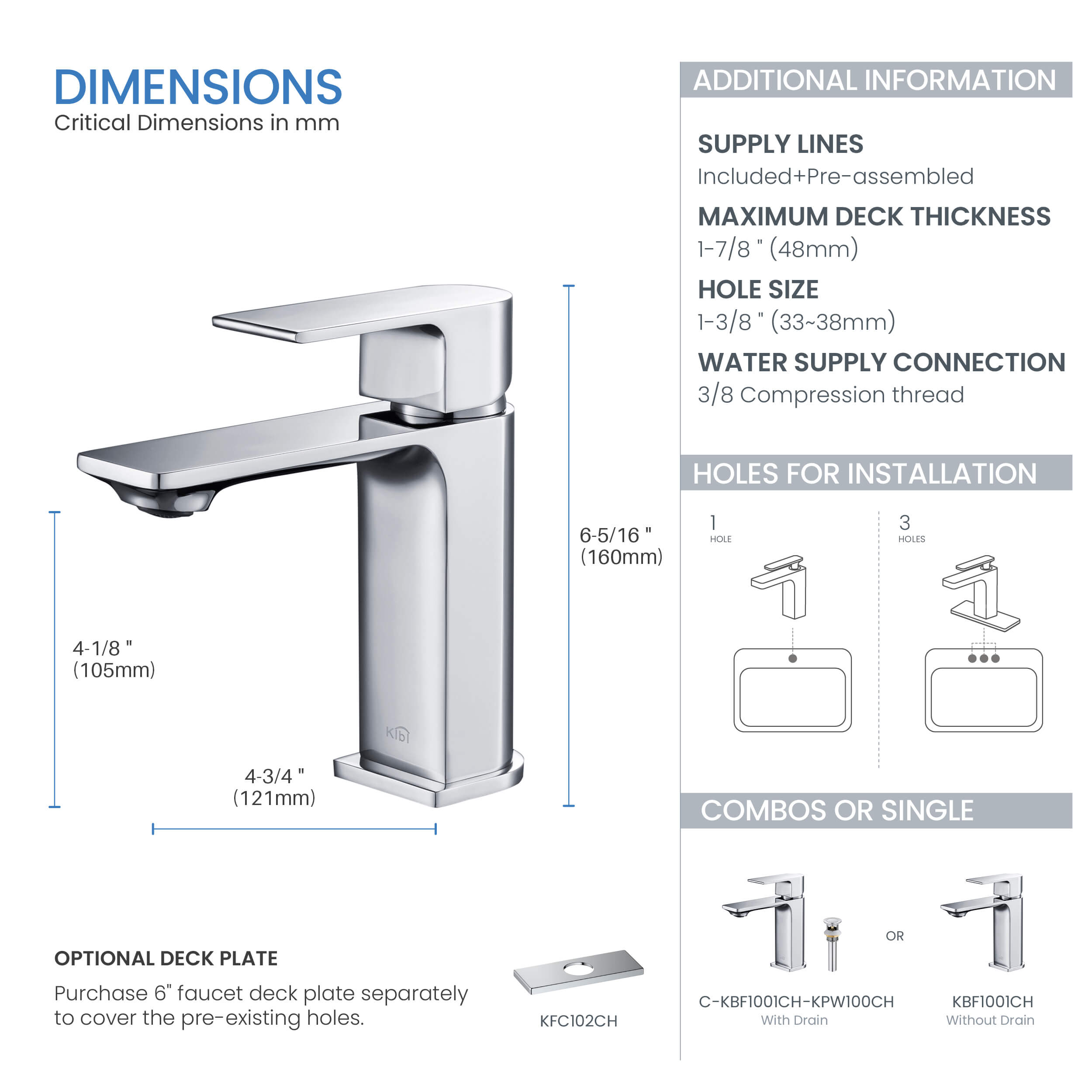 Mirage Brass Single Handle Bathroom Vanity Sink Faucet - C-KBF1001-KPW100