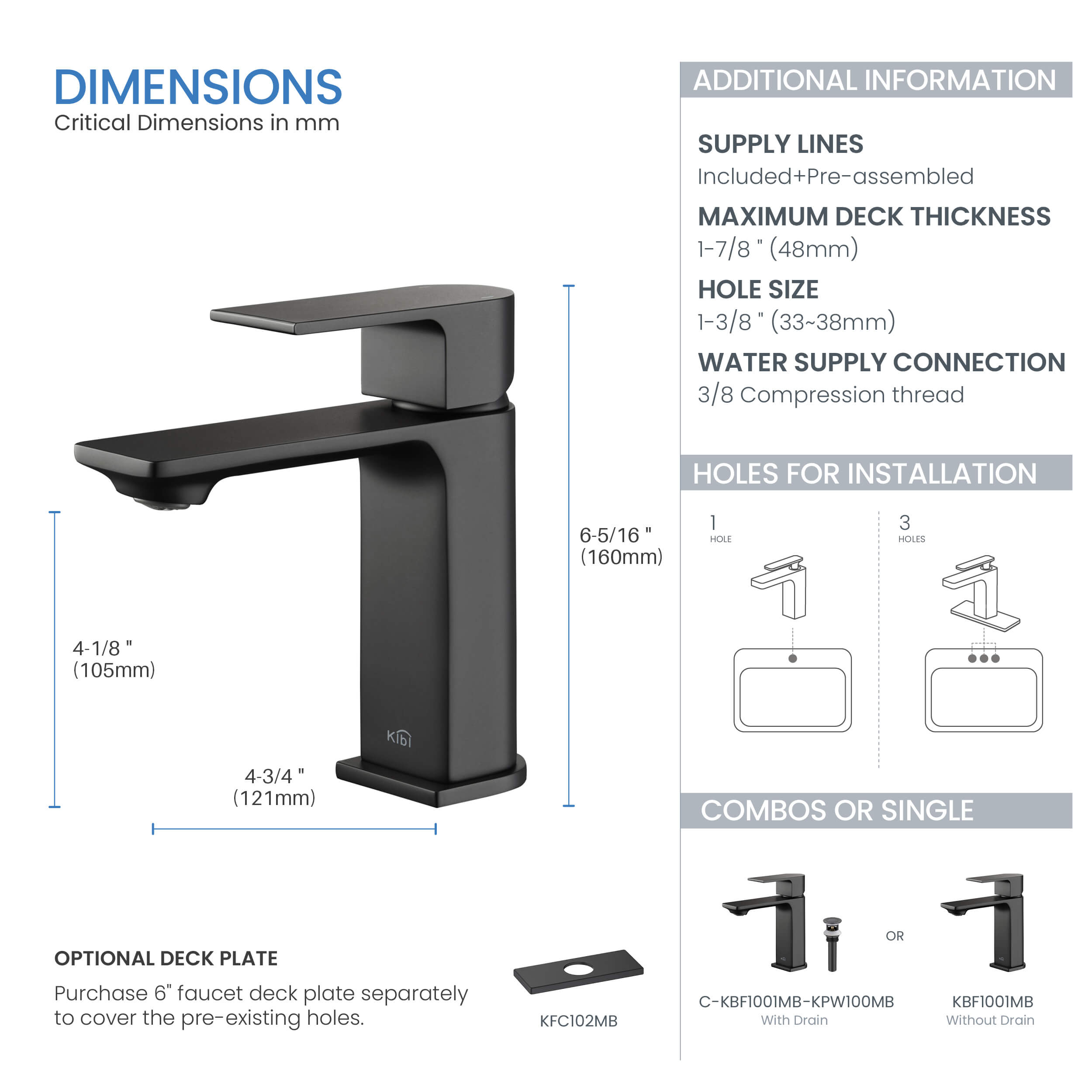 Mirage Brass Single Handle Bathroom Vanity Sink Faucet - C-KBF1001-KPW100