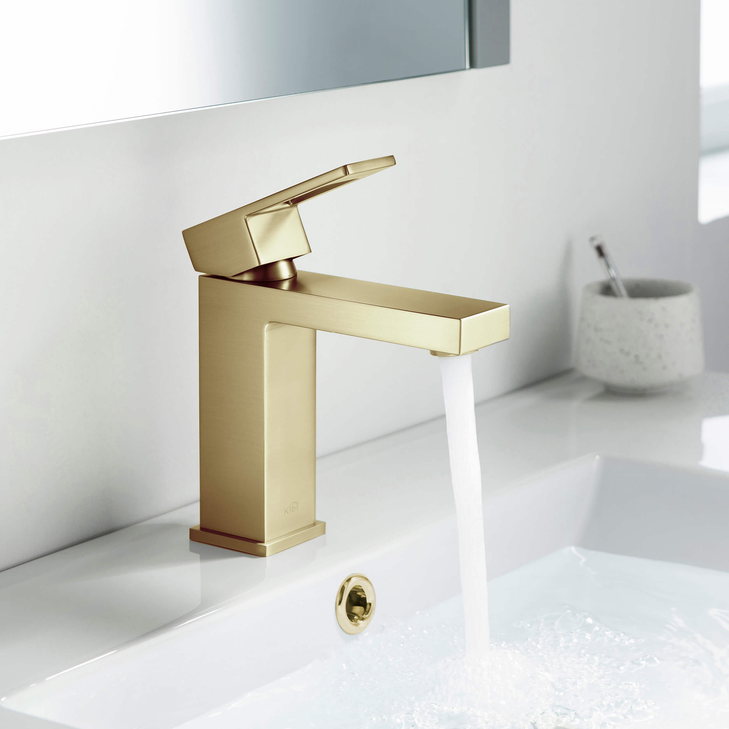 Cubic Brass Single Handle Bathroom Vanity Sink Faucet, Lavatory Sink Faucet - C-KBF1002-KPW100