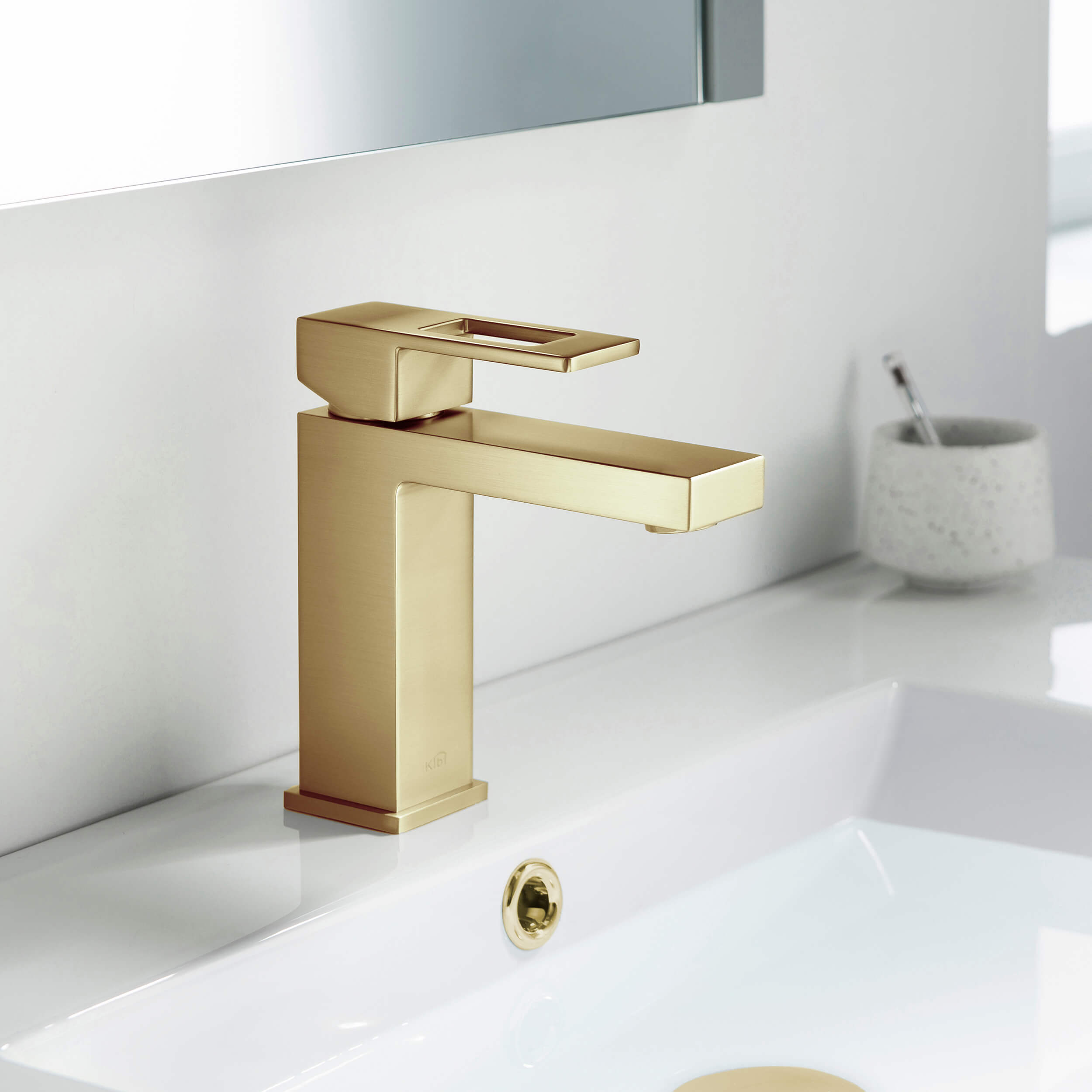 Cubic Brass Single Handle Bathroom Vanity Sink Faucet, Lavatory Sink Faucet - C-KBF1002-KPW100