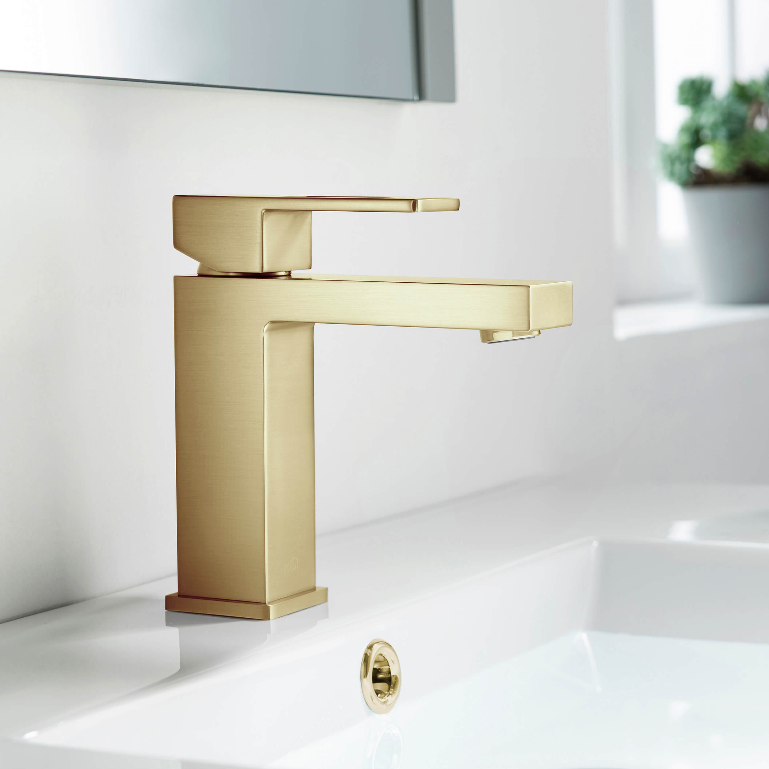 Cubic Brass Single Handle Bathroom Vanity Sink Faucet, Lavatory Sink Faucet - C-KBF1002-KPW100