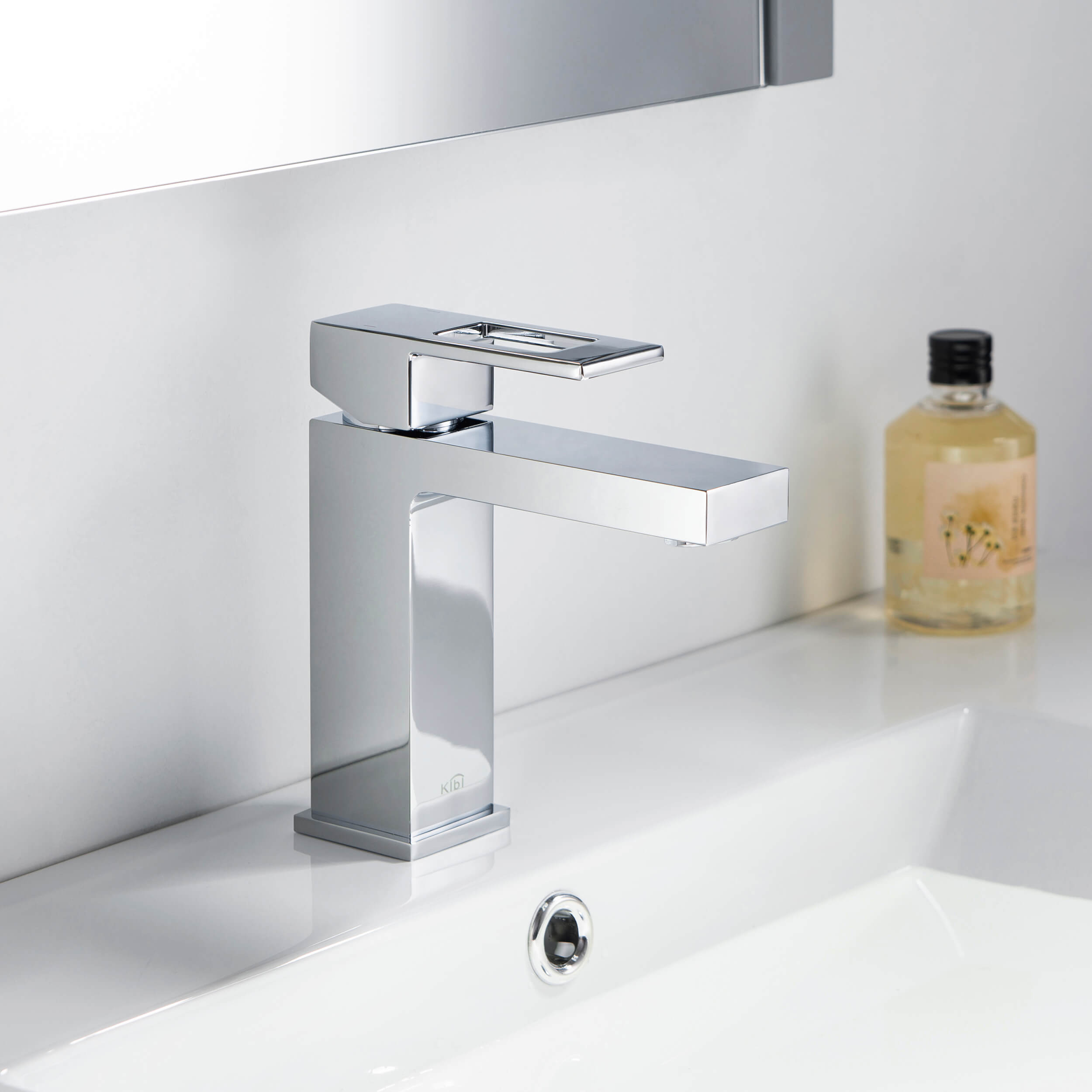 Cubic Brass Single Handle Bathroom Vanity Sink Faucet, Lavatory Sink Faucet - C-KBF1002-KPW100