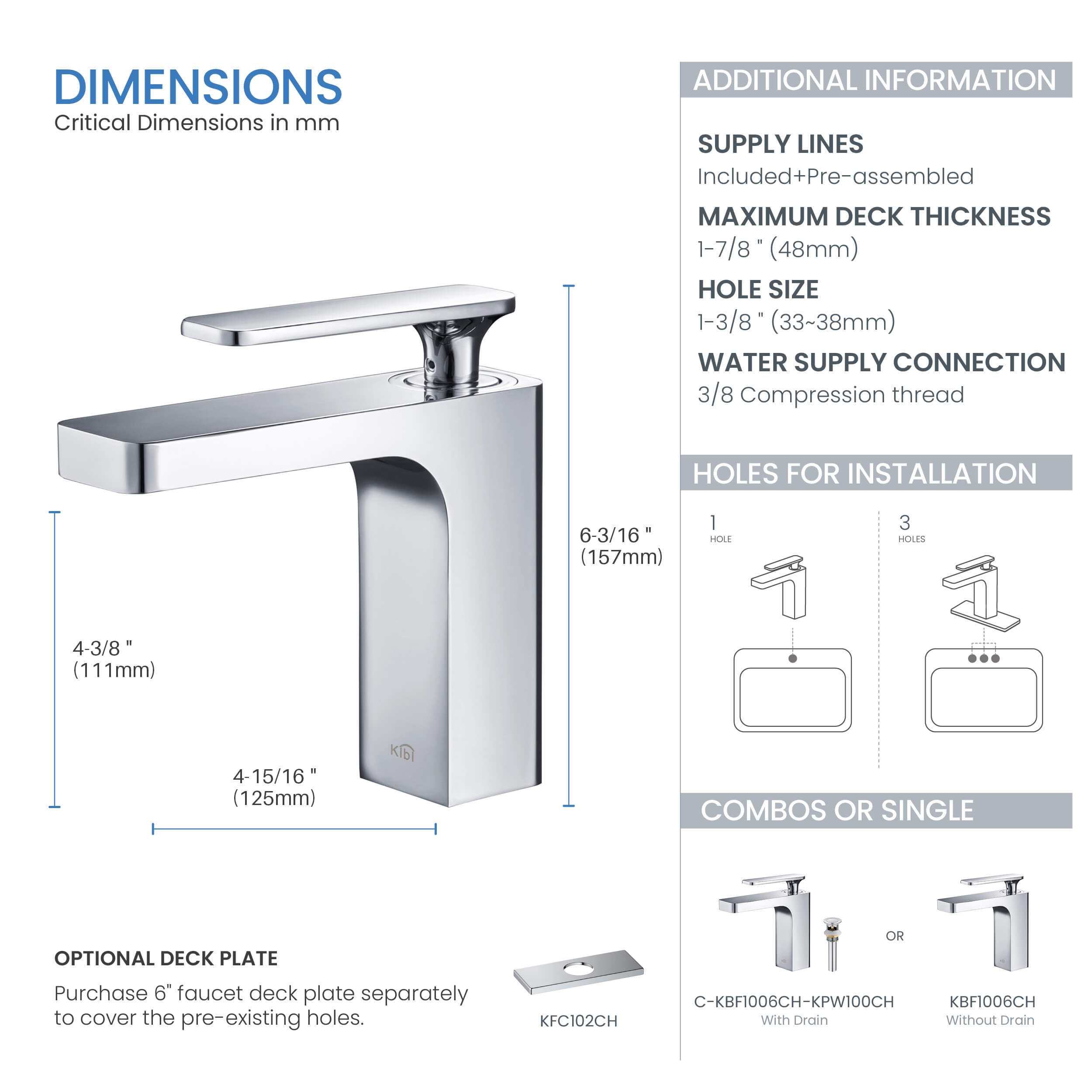 KIBI Infinity Brass Single Handle Bathroom Vanity Sink Faucet - C-KBF1006-KPW100