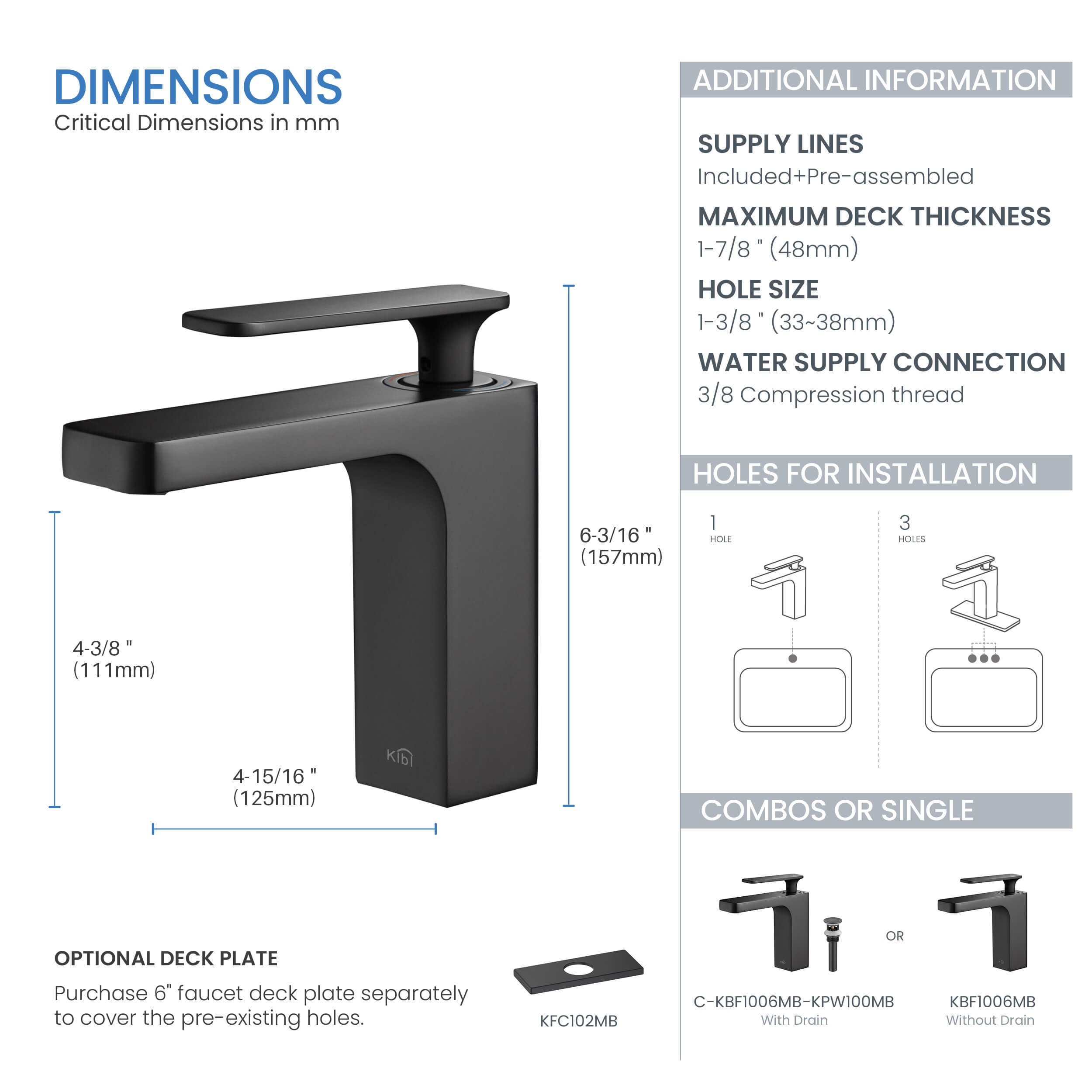 KIBI Infinity Brass Single Handle Bathroom Vanity Sink Faucet - C-KBF1006-KPW100