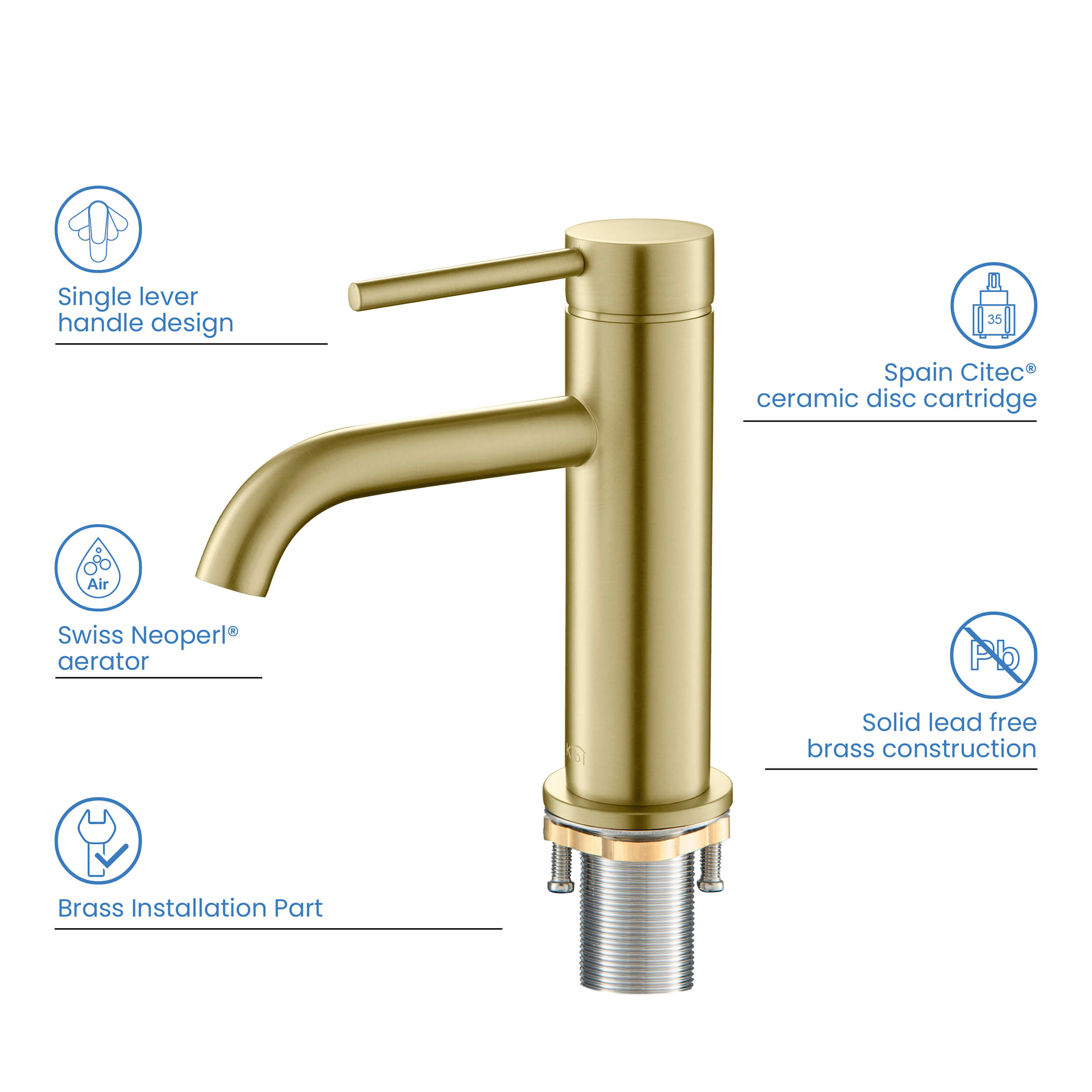 KIBI Circular Brass Single Handle Bathroom Vanity Sink Faucet - C-KBF1008-KPW100