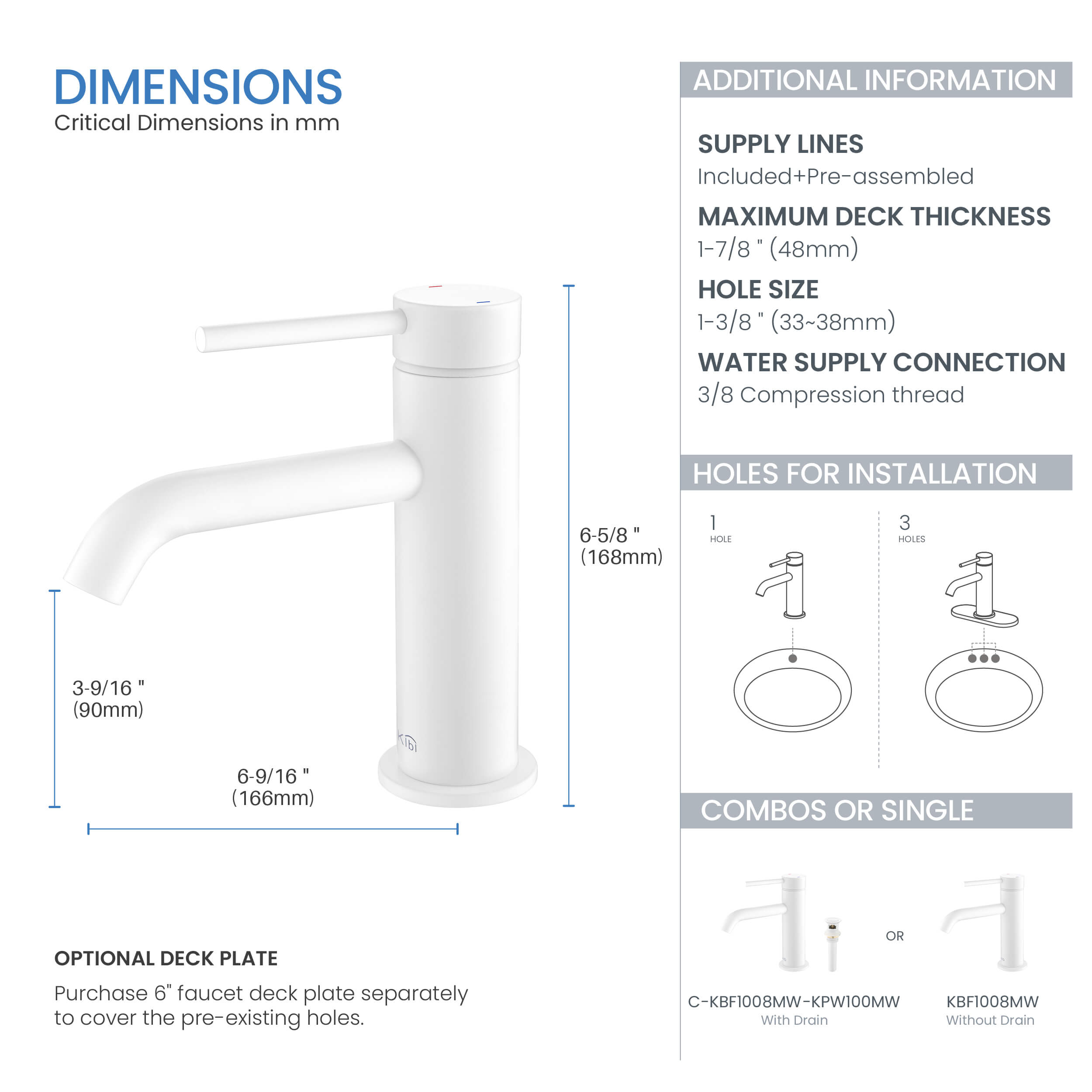 KIBI Circular Brass Single Handle Bathroom Vanity Sink Faucet - C-KBF1008-KPW100