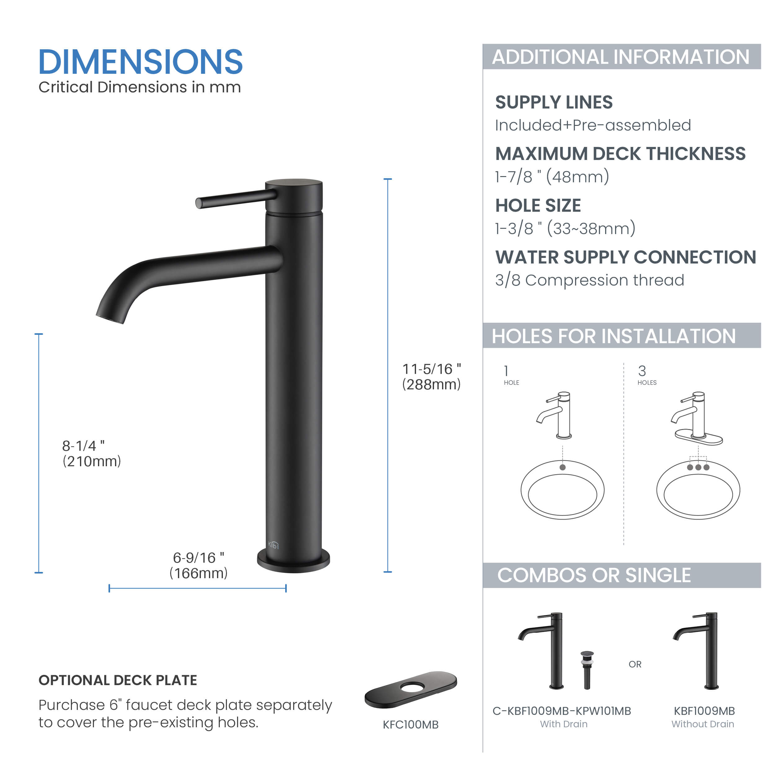 Circular Single Handle Bathroom Vessel Sink Faucet with Pop Up Drain C-KBF1009-KPW101