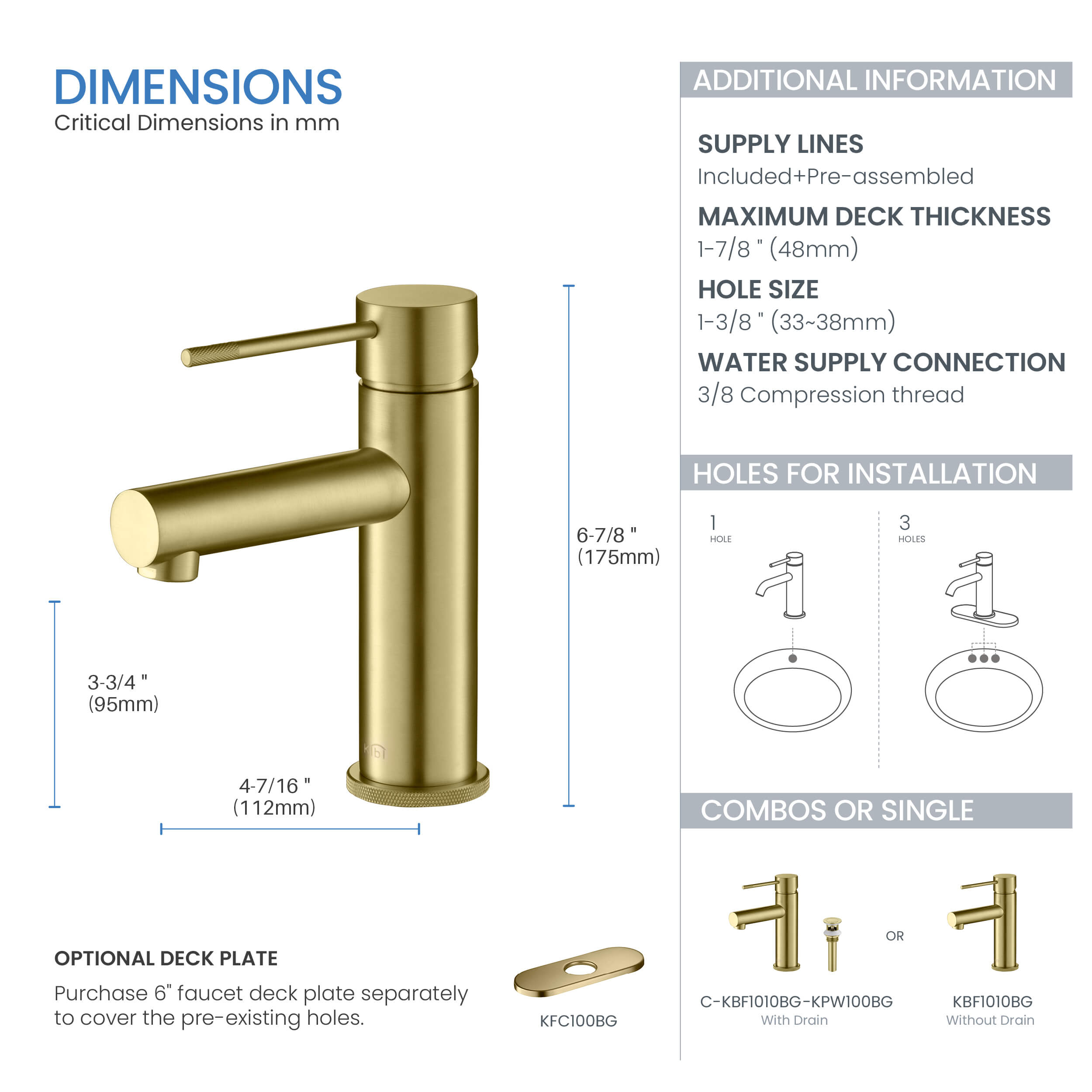 Circular X Single Handle Bathroom Vanity Sink Faucet with Pop Up Drain C-KBF1010-KPW100