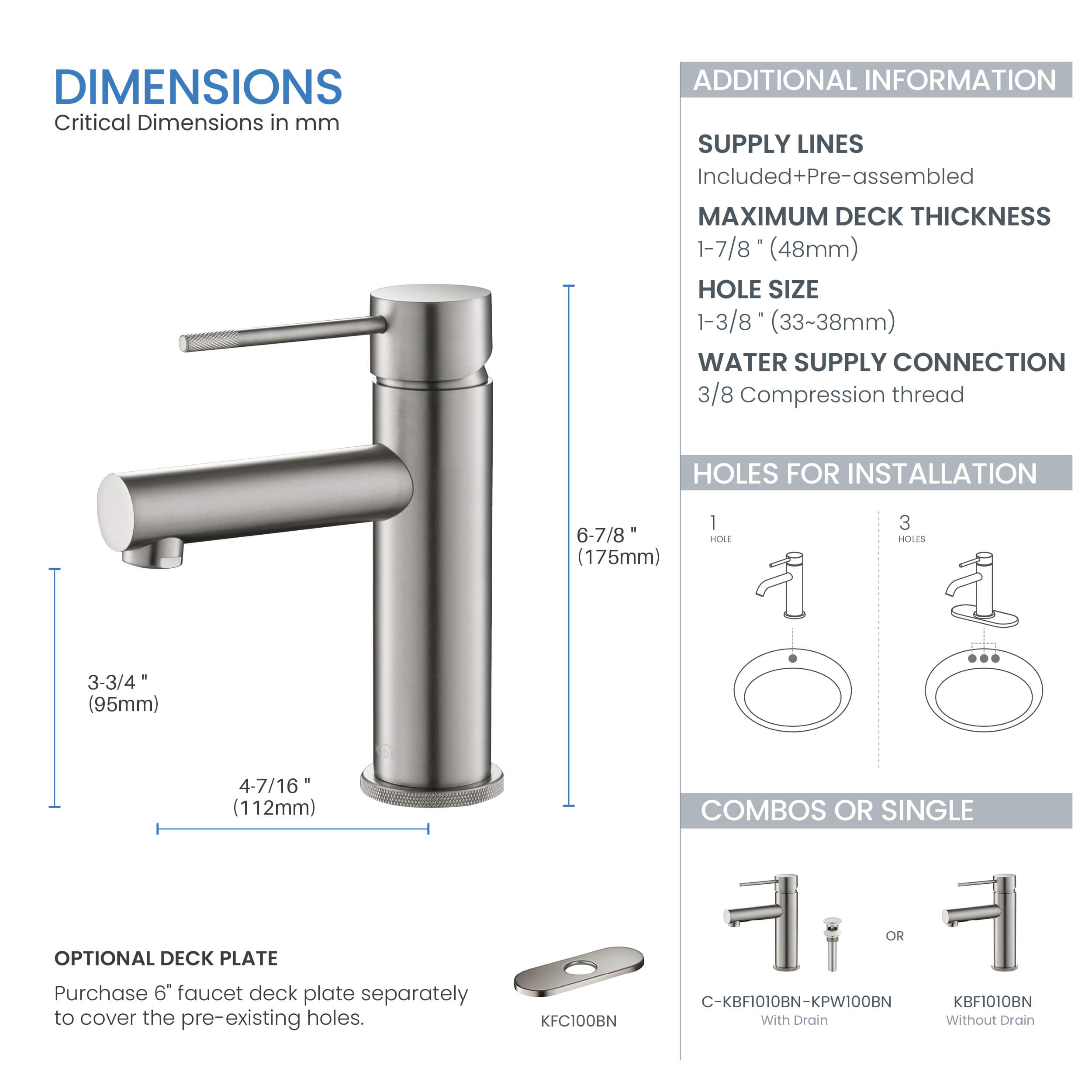 Circular X Single Handle Bathroom Vanity Sink Faucet with Pop Up Drain C-KBF1010-KPW100