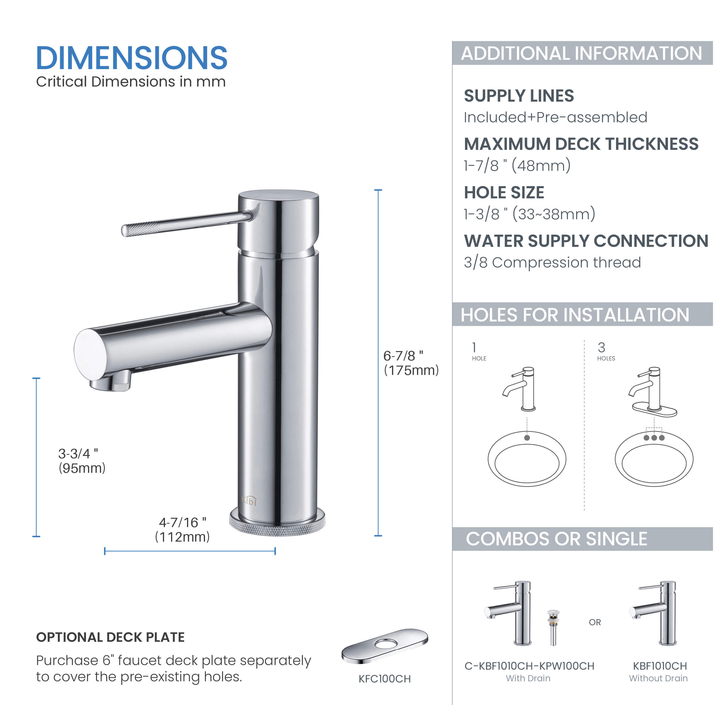 Circular X Single Handle Bathroom Vanity Sink Faucet with Pop Up Drain C-KBF1010-KPW100