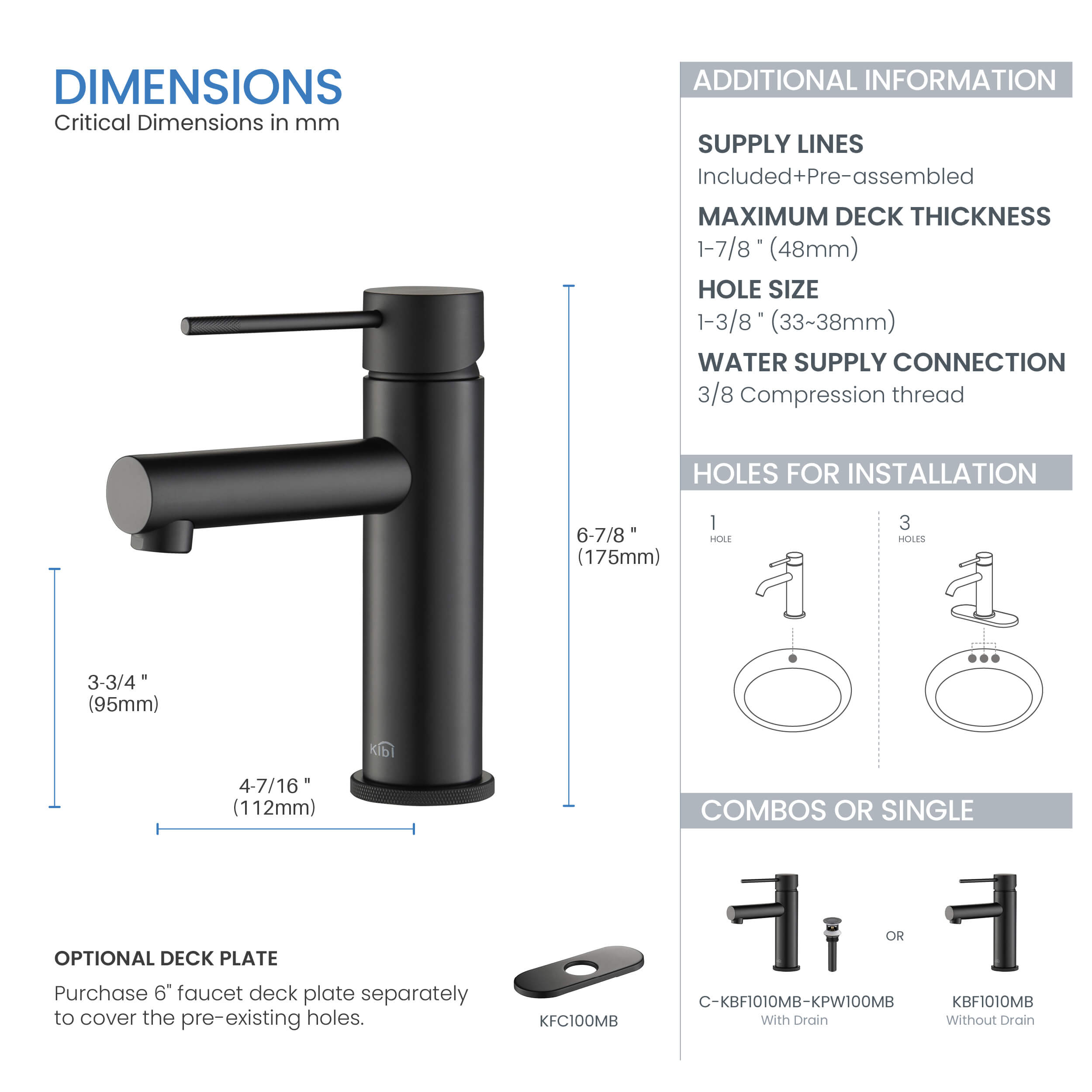 Circular X Single Handle Bathroom Vanity Sink Faucet with Pop Up Drain C-KBF1010-KPW100