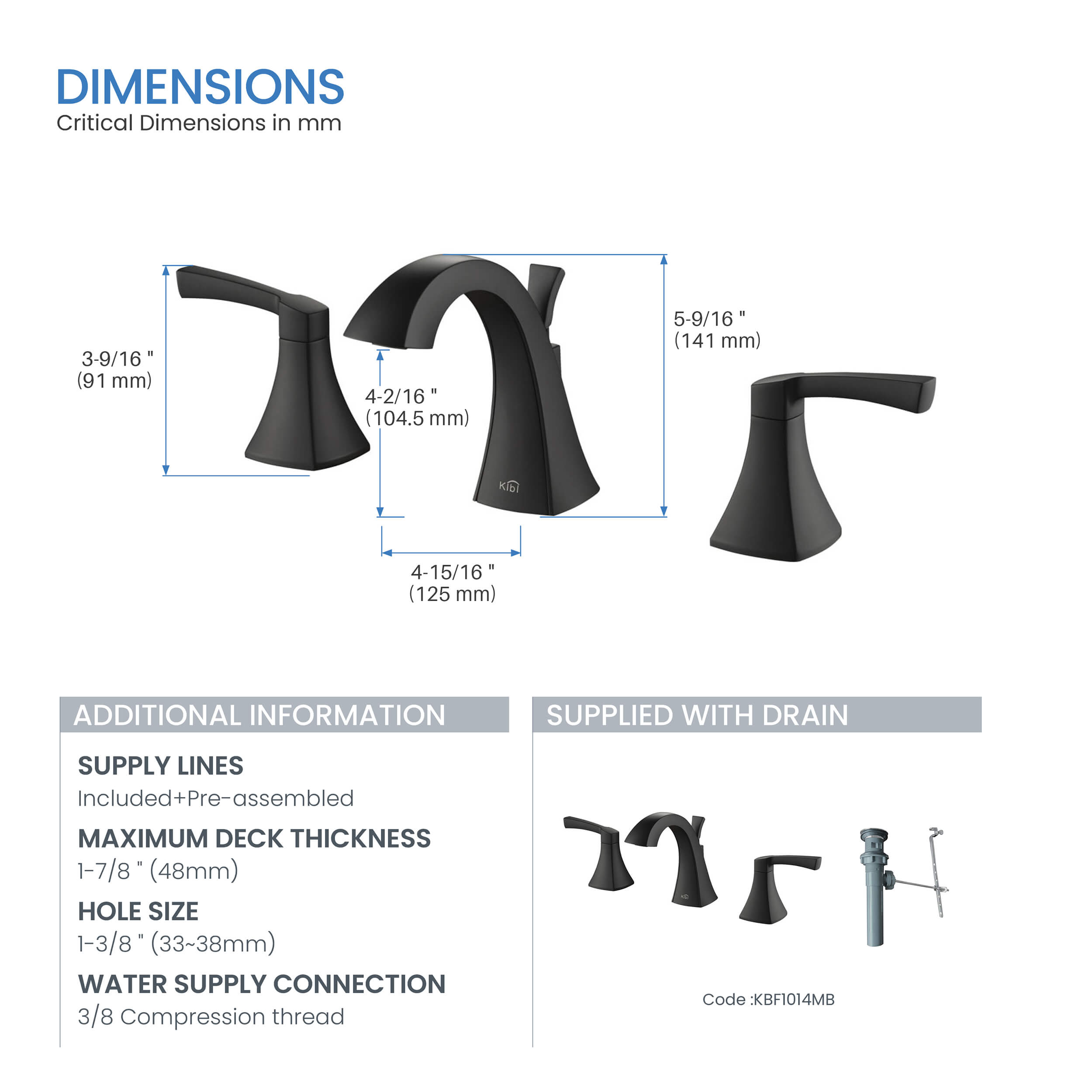 Pyramid Bathroom Sink 8" Widespread Faucet with Drain Assembly  KBF1014