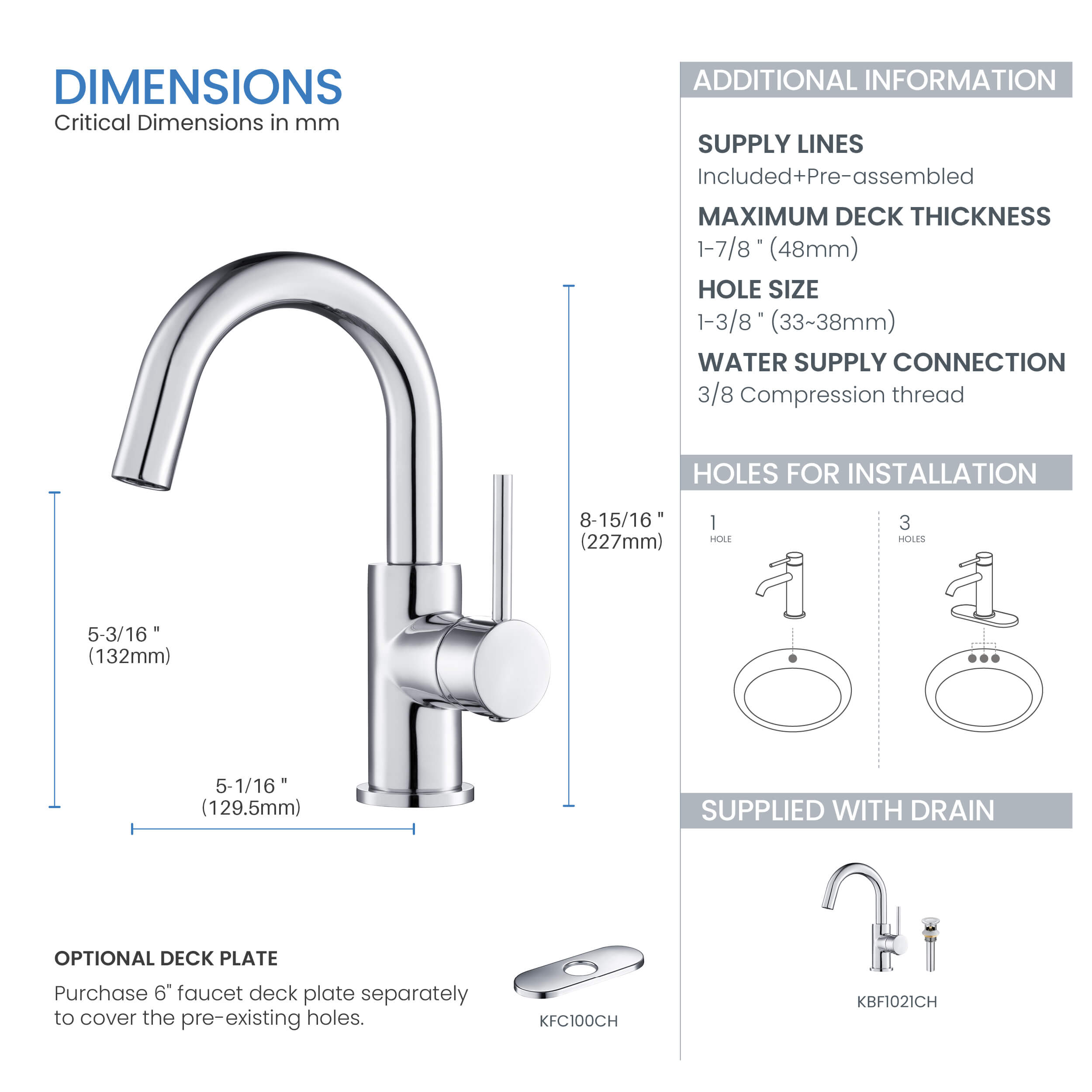 Circular Single Handle High-Arc Bathroom Vanity Sink Faucet C-KBF1021-KPW100