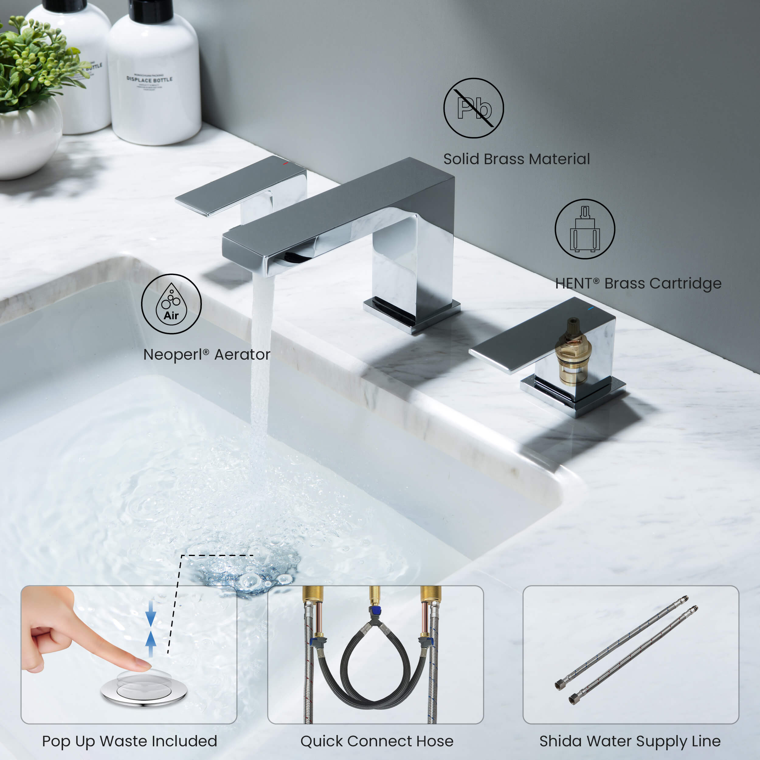 Cube 8" Bathroom Sink Widespread Faucet with Drain Assembly  KBF1024