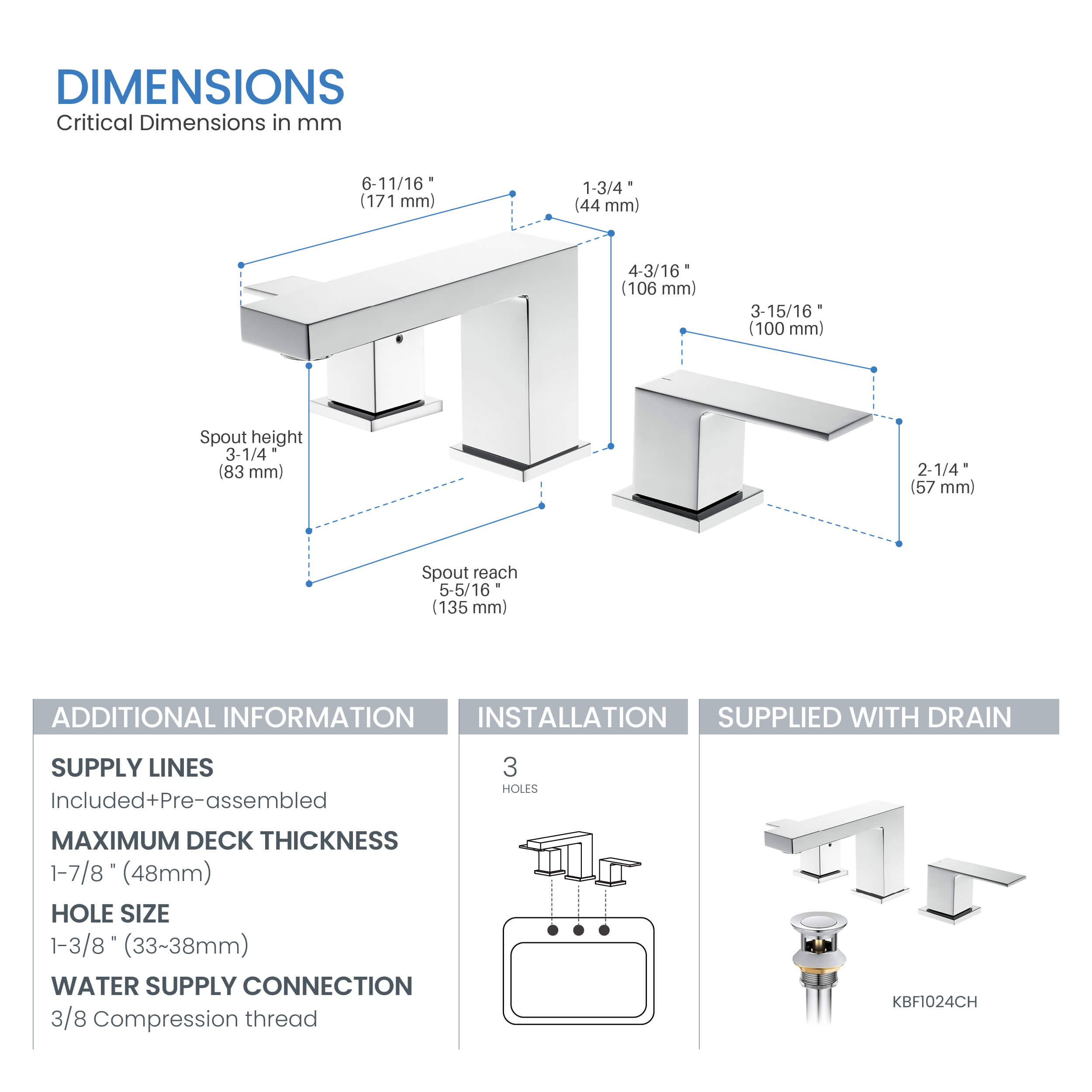 Cube 8" Bathroom Sink Widespread Faucet with Drain Assembly  KBF1024