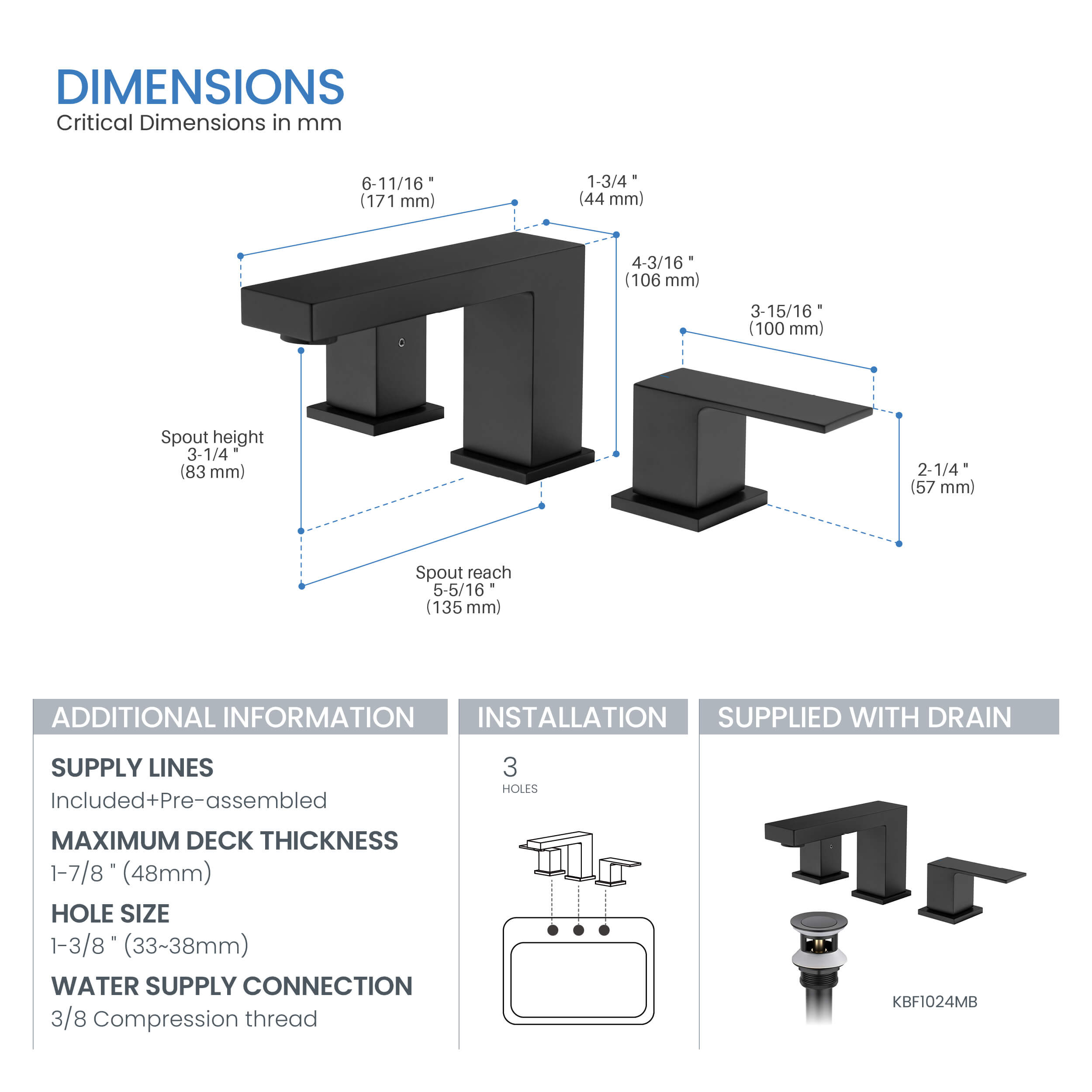 Cube 8" Bathroom Sink Widespread Faucet with Drain Assembly  KBF1024