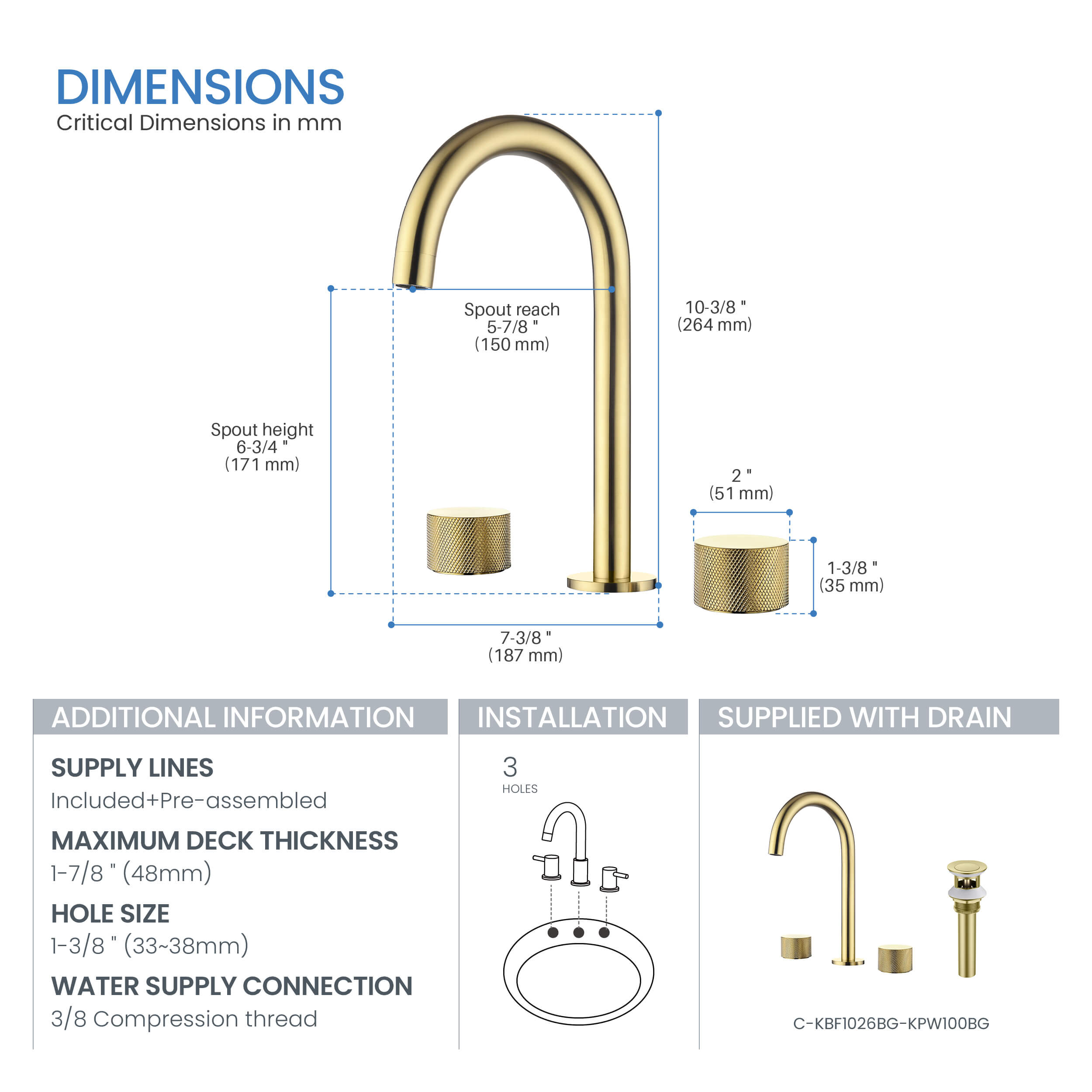 Circular X 8" Bathroom Sink Widespread Faucet with Drain Assembly KBF1026