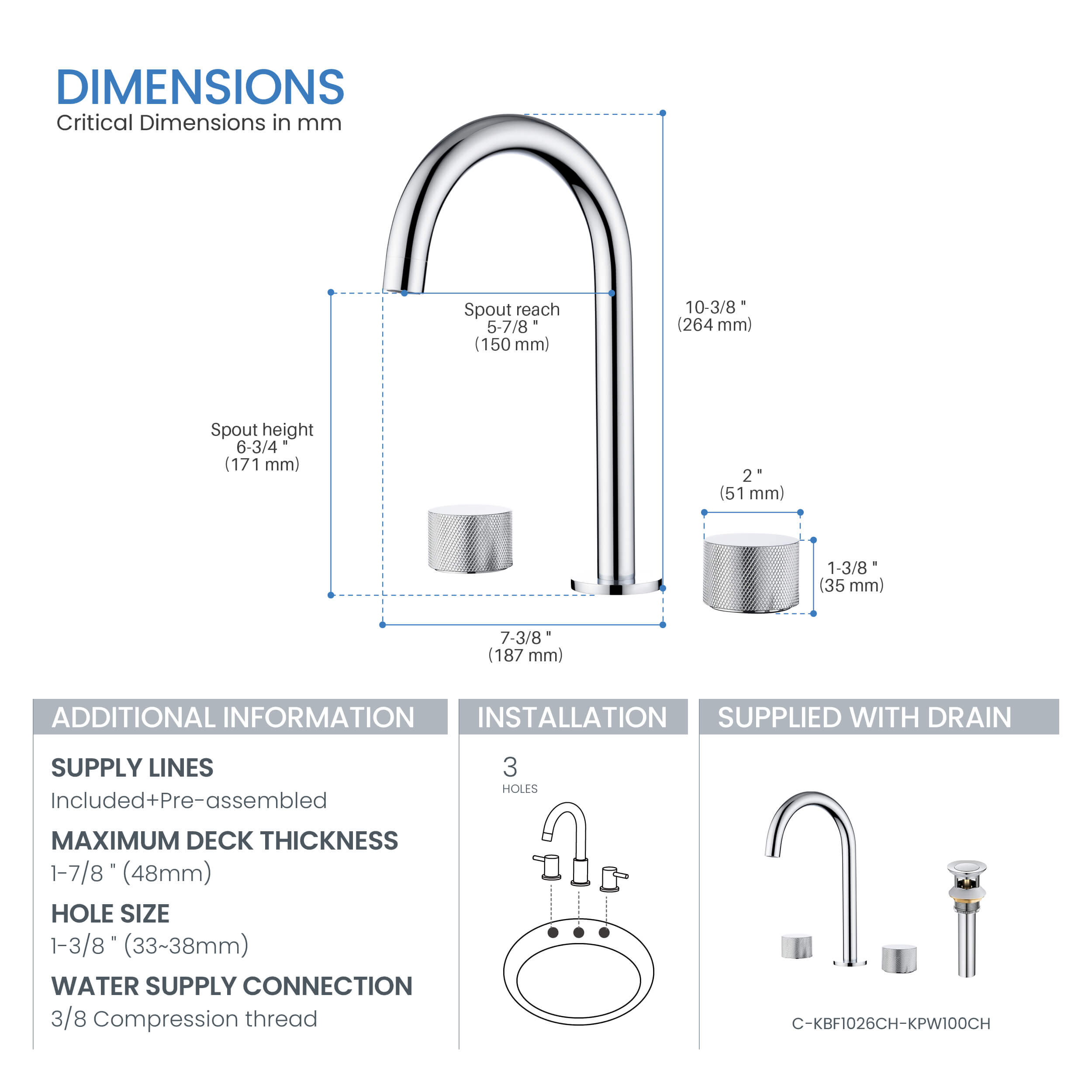 Circular X 8" Bathroom Sink Widespread Faucet with Drain Assembly KBF1026