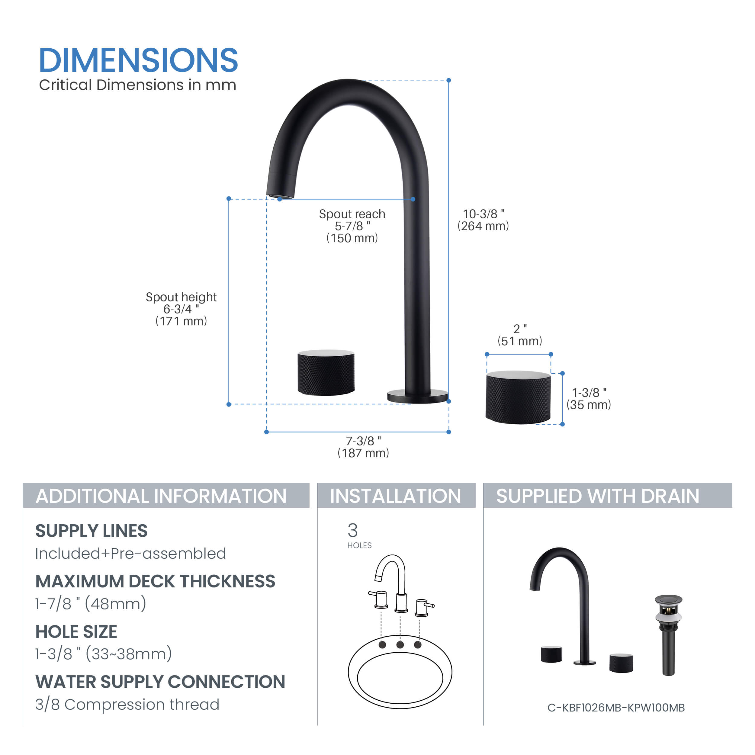 Circular X 8" Bathroom Sink Widespread Faucet with Drain Assembly KBF1026