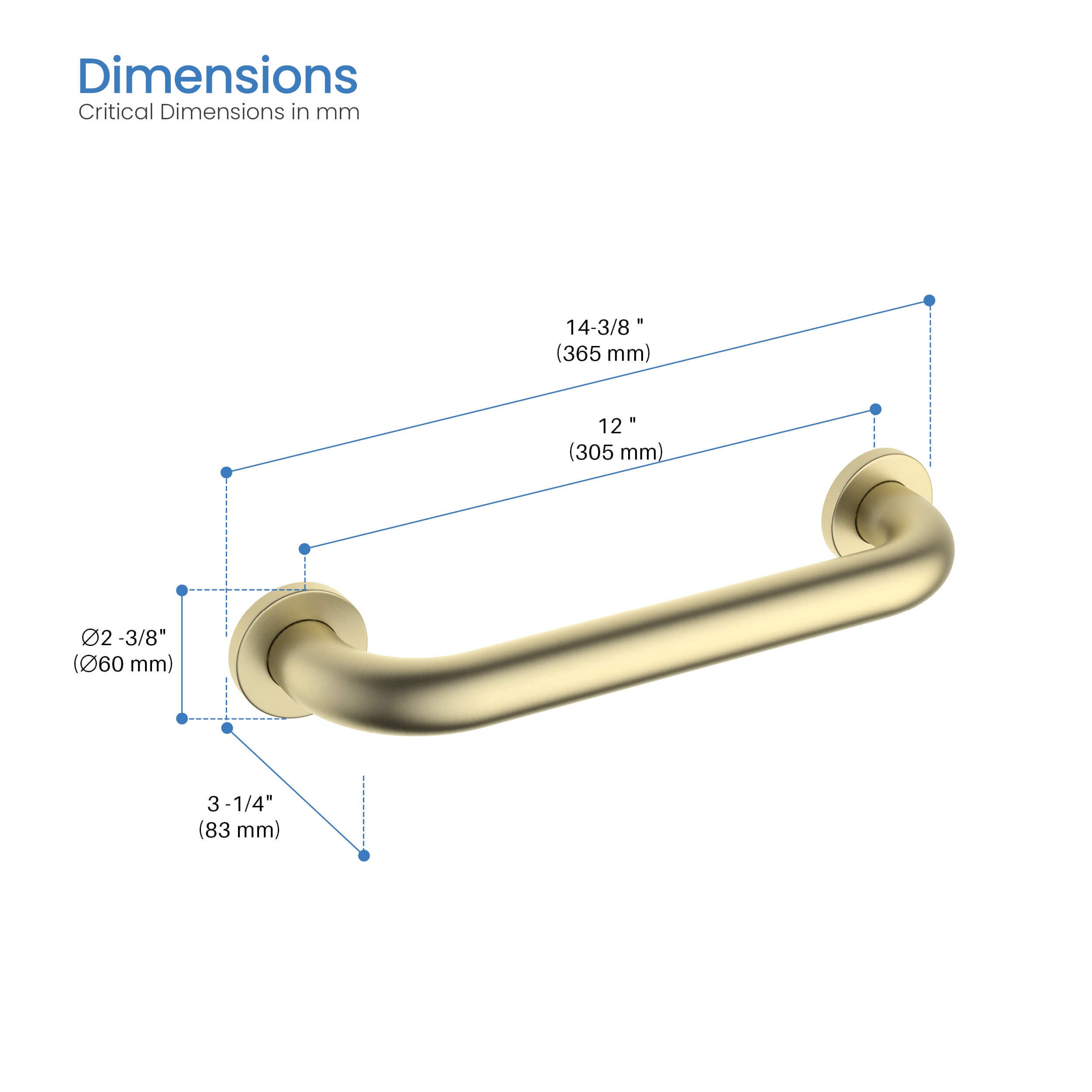 12-Inch Stainless Steel Bathroom Safety Grab Bar – KGB1012