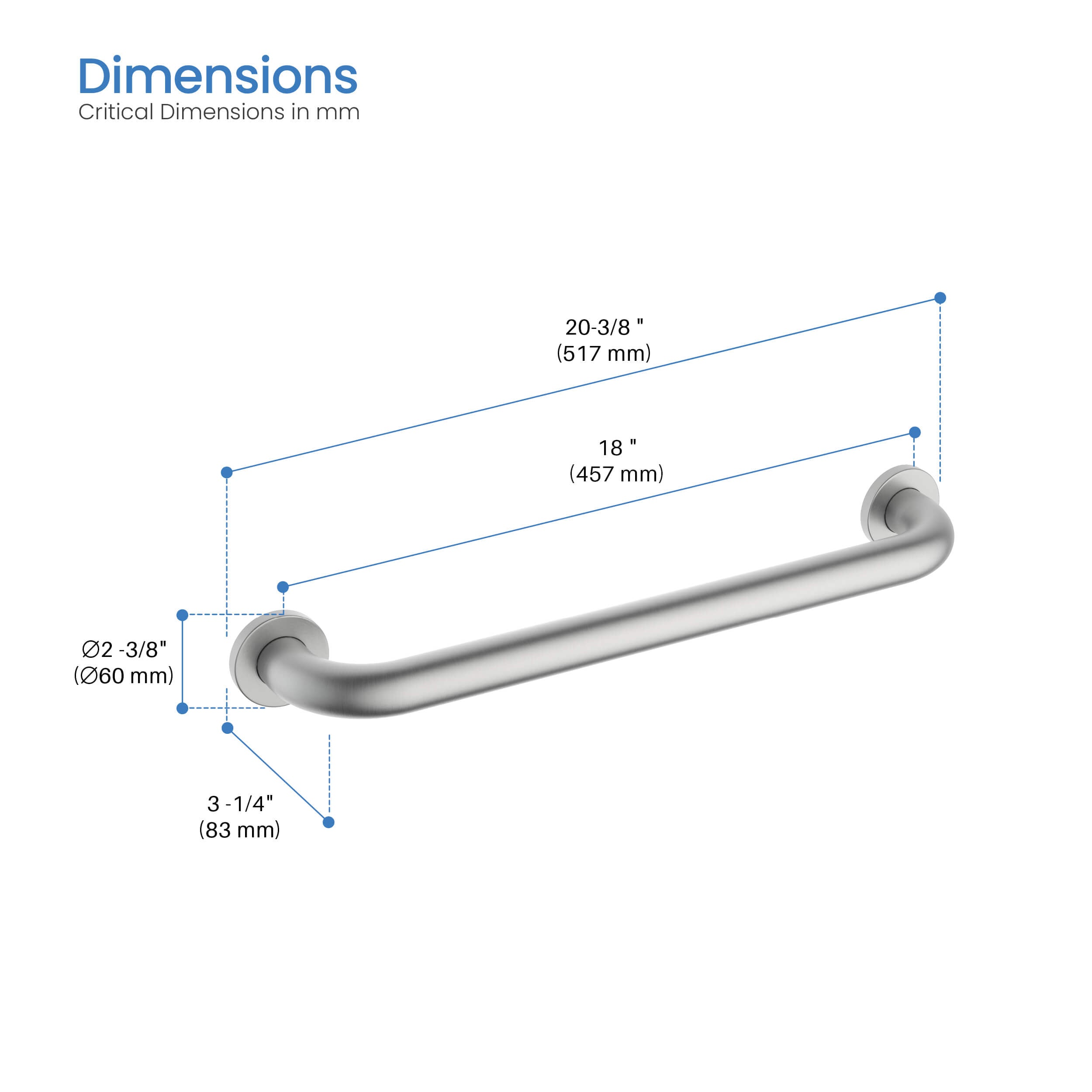 18-Inch Stainless Steel Bathroom Safety Grab Bar – KGB1018