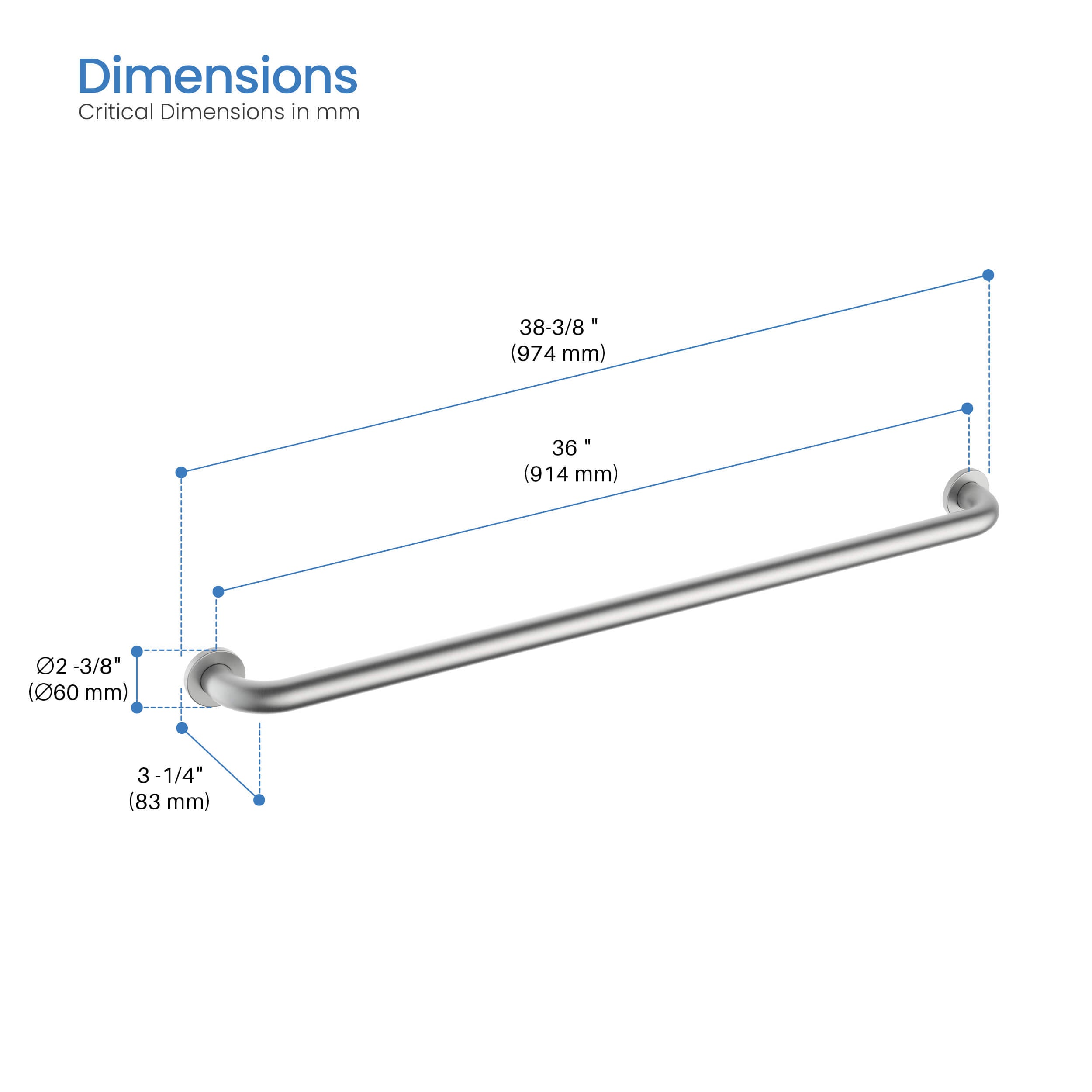 36-Inch Stainless Steel Bathroom Safety Grab Bar – KGB1036