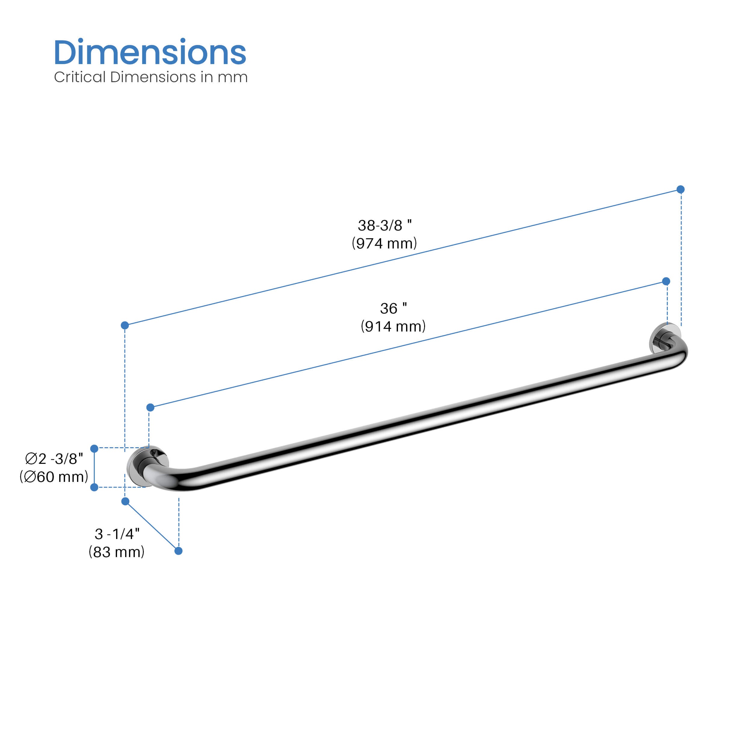 36-Inch Stainless Steel Bathroom Safety Grab Bar – KGB1036