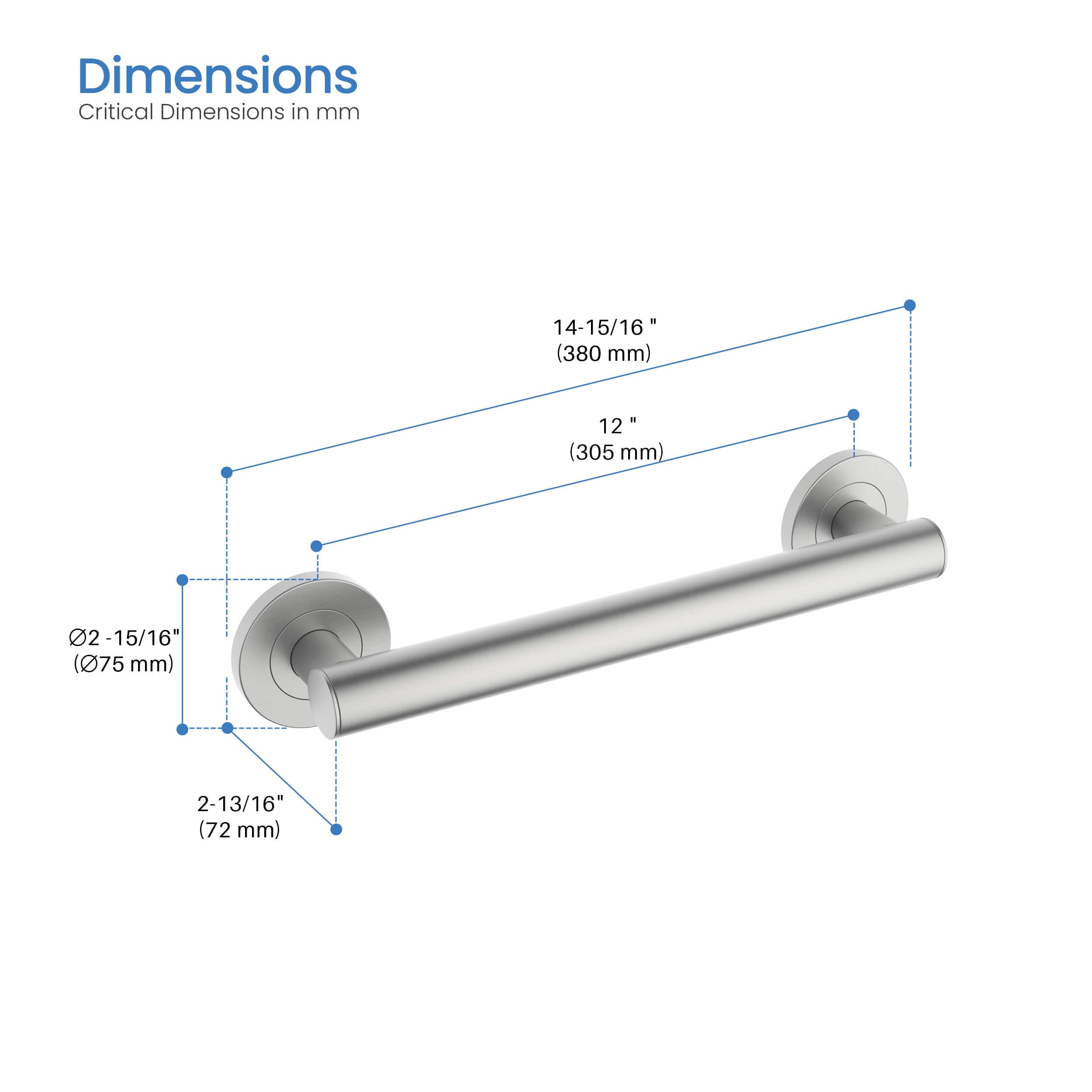 12-Inch Stainless Steel Bathroom Safety Grab Bar – KGB1112