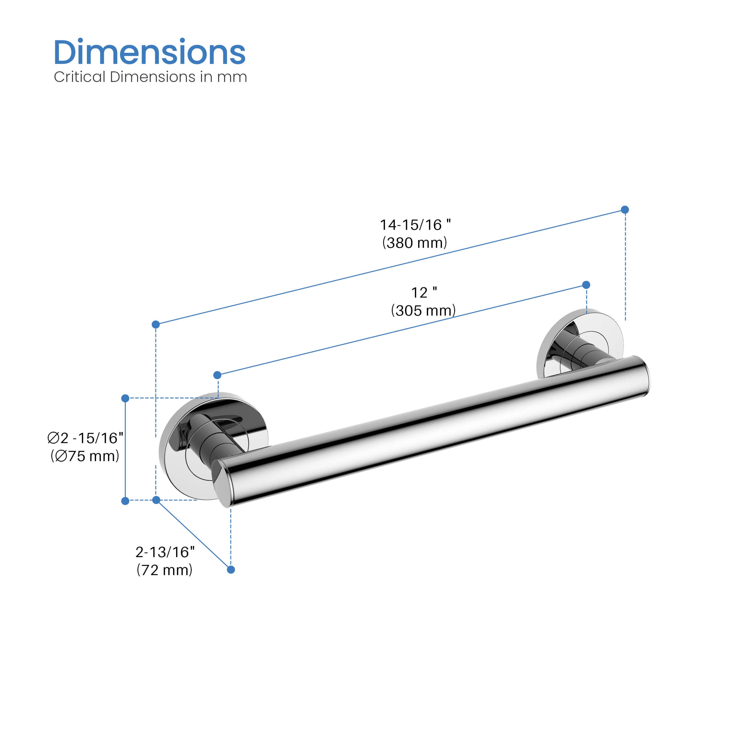 12-Inch Stainless Steel Bathroom Safety Grab Bar – KGB1112