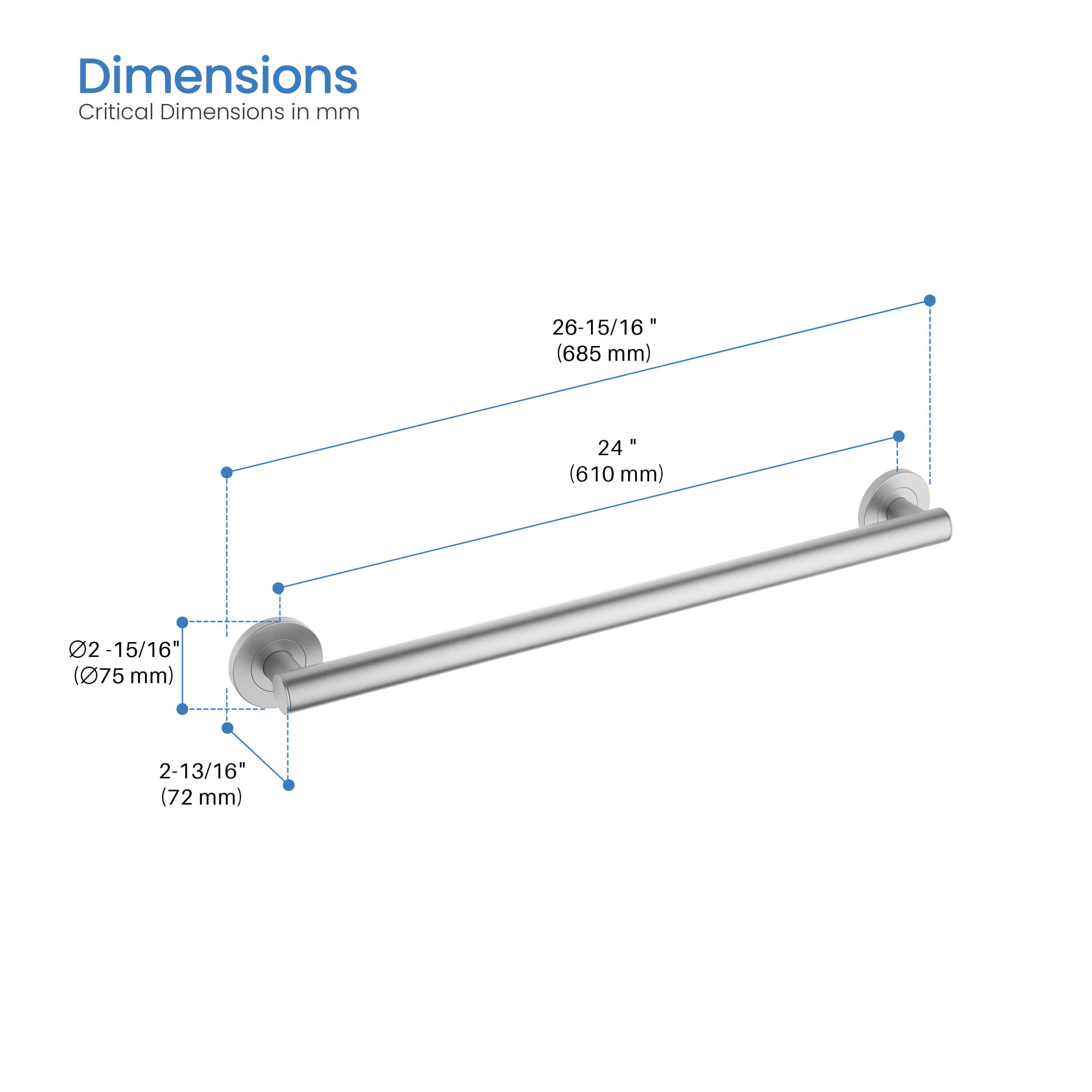 24-Inch Stainless Steel Bathroom Safety Grab Bar – KGB1124