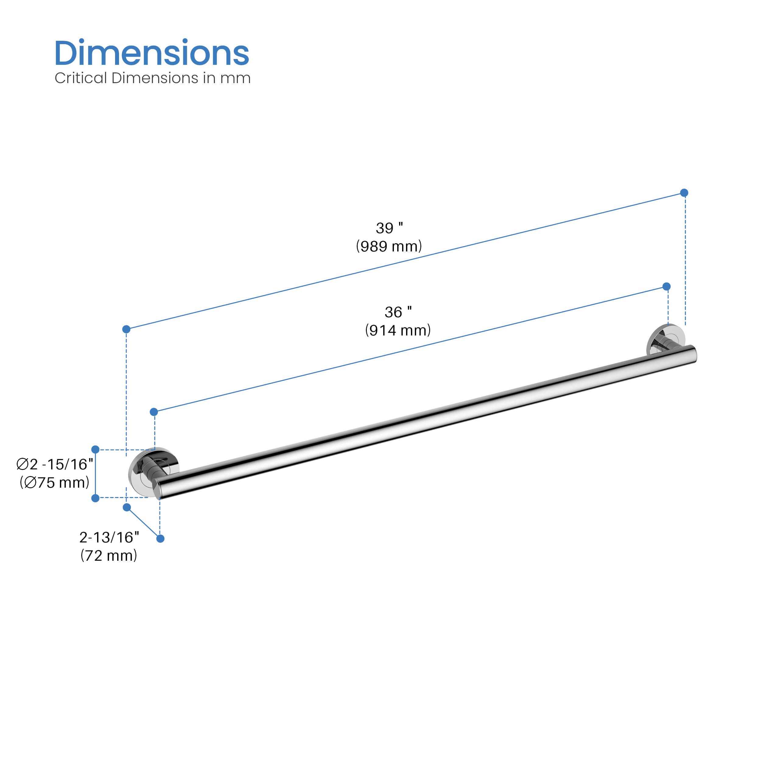 36-Inch Stainless Steel Bathroom Safety Grab Bar – KGB1136