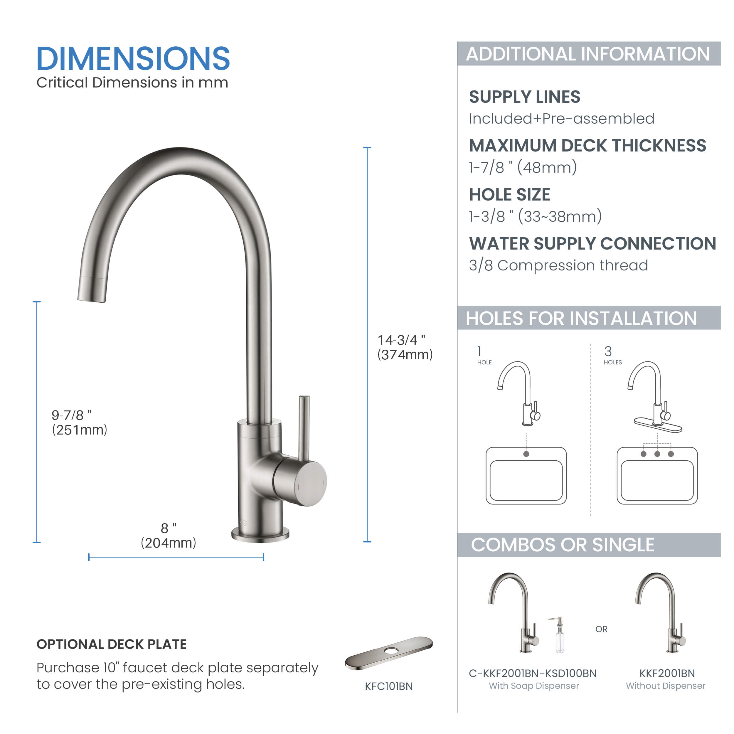 Lowa Single Handle High Arc Kitchen Bar Sink Faucet – KKF2001