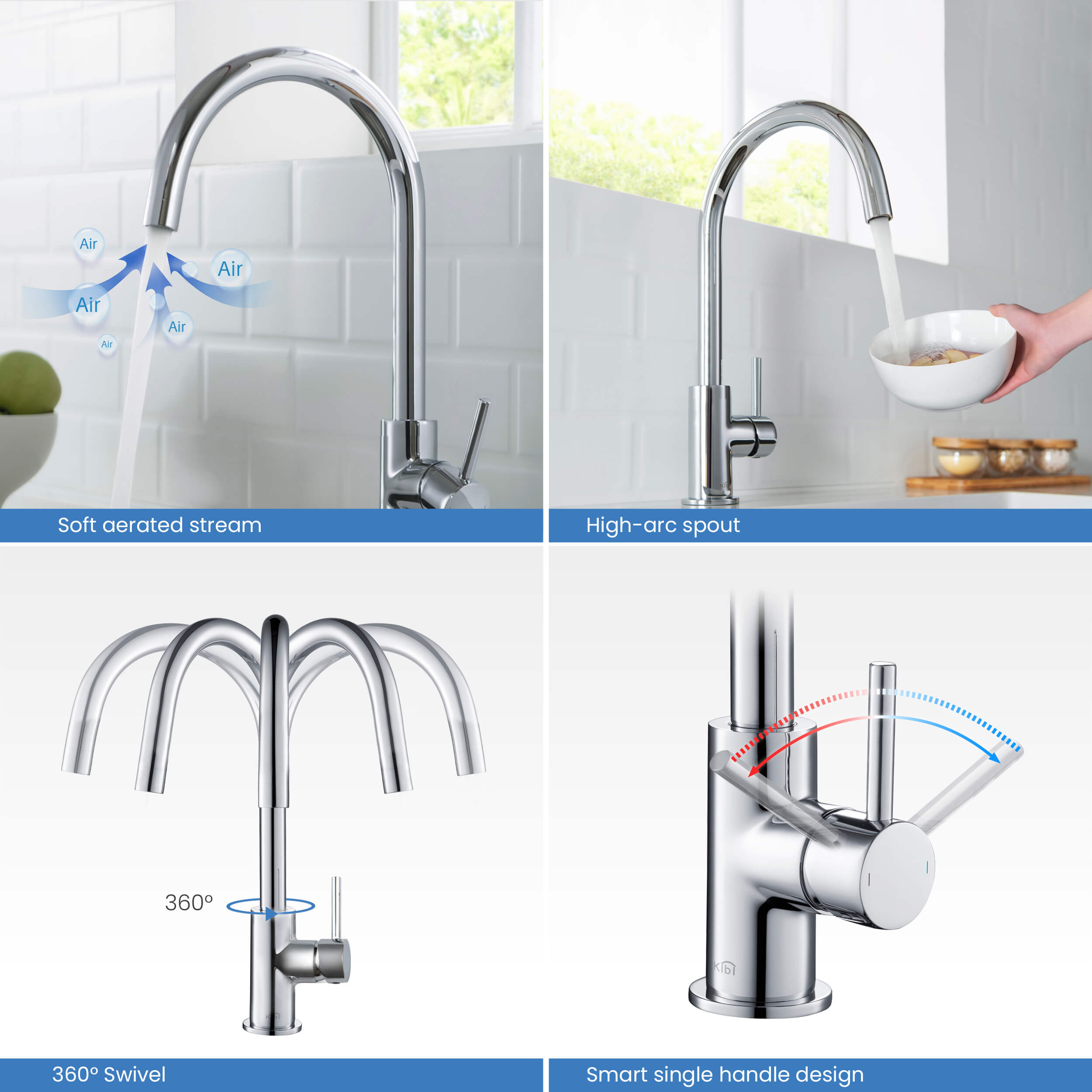 Lowa Single Handle High Arc Kitchen Bar Sink Faucet – KKF2001