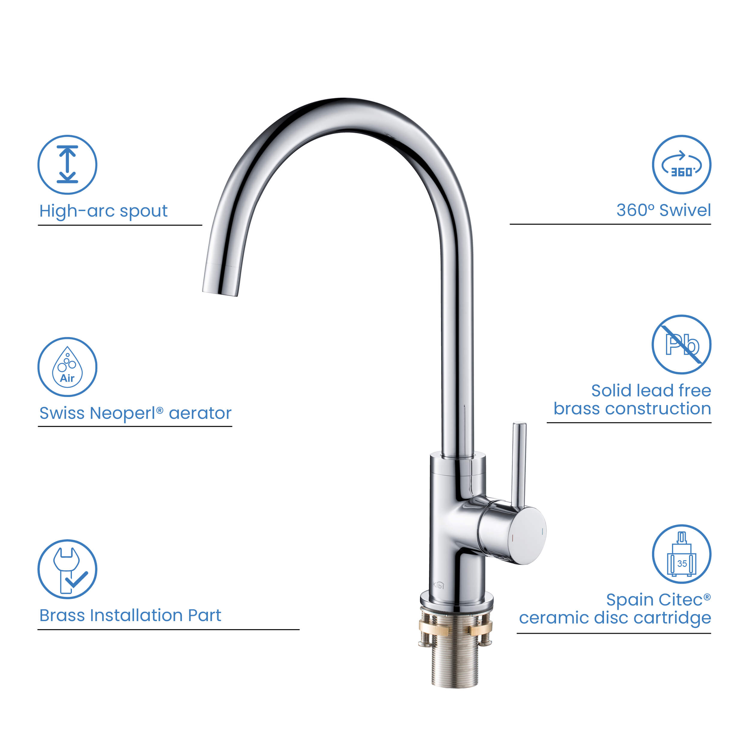 Lowa Single Handle High Arc Kitchen Bar Sink Faucet – KKF2001