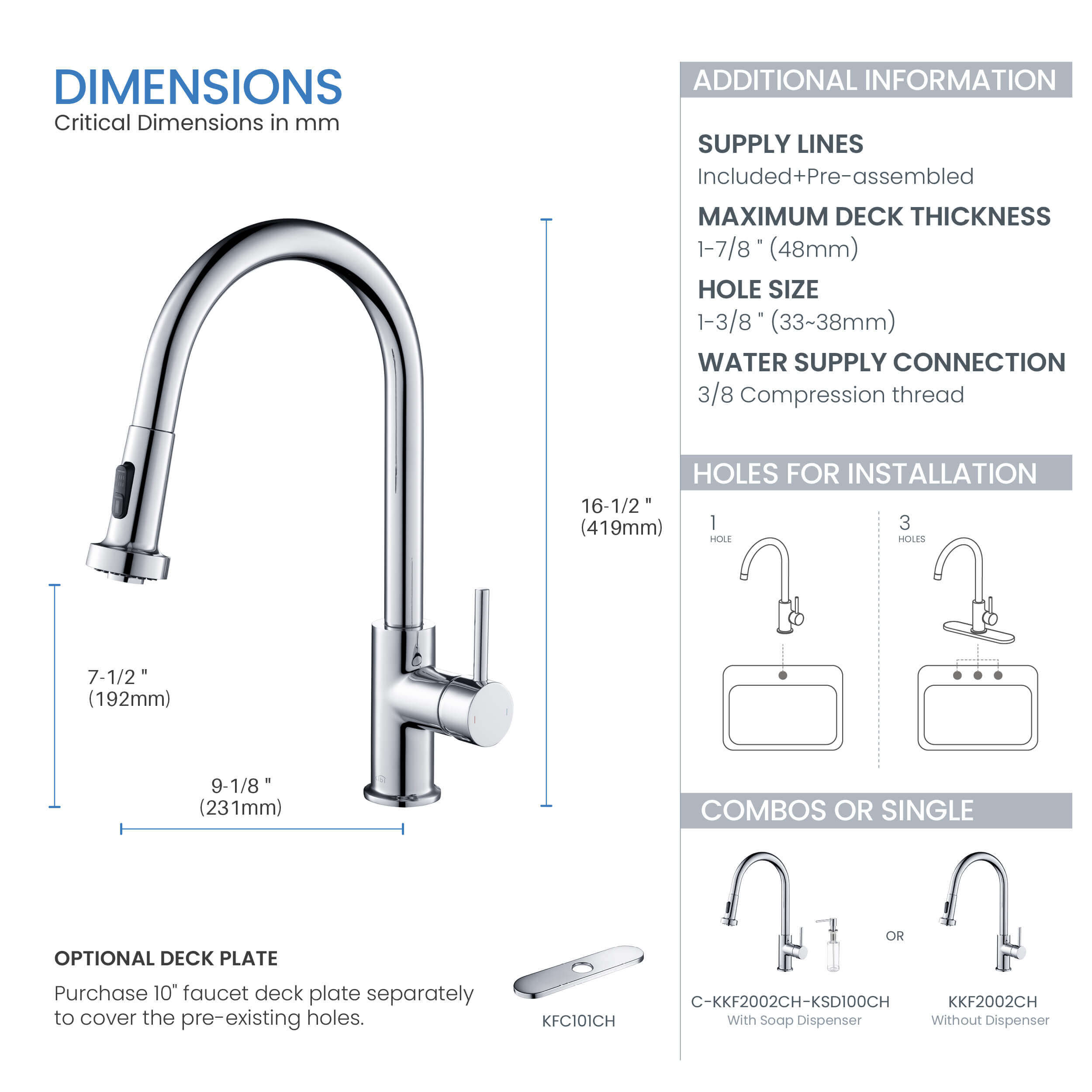 Casa Single Handle Pull Down Kitchen Sink Faucet - KKF2002