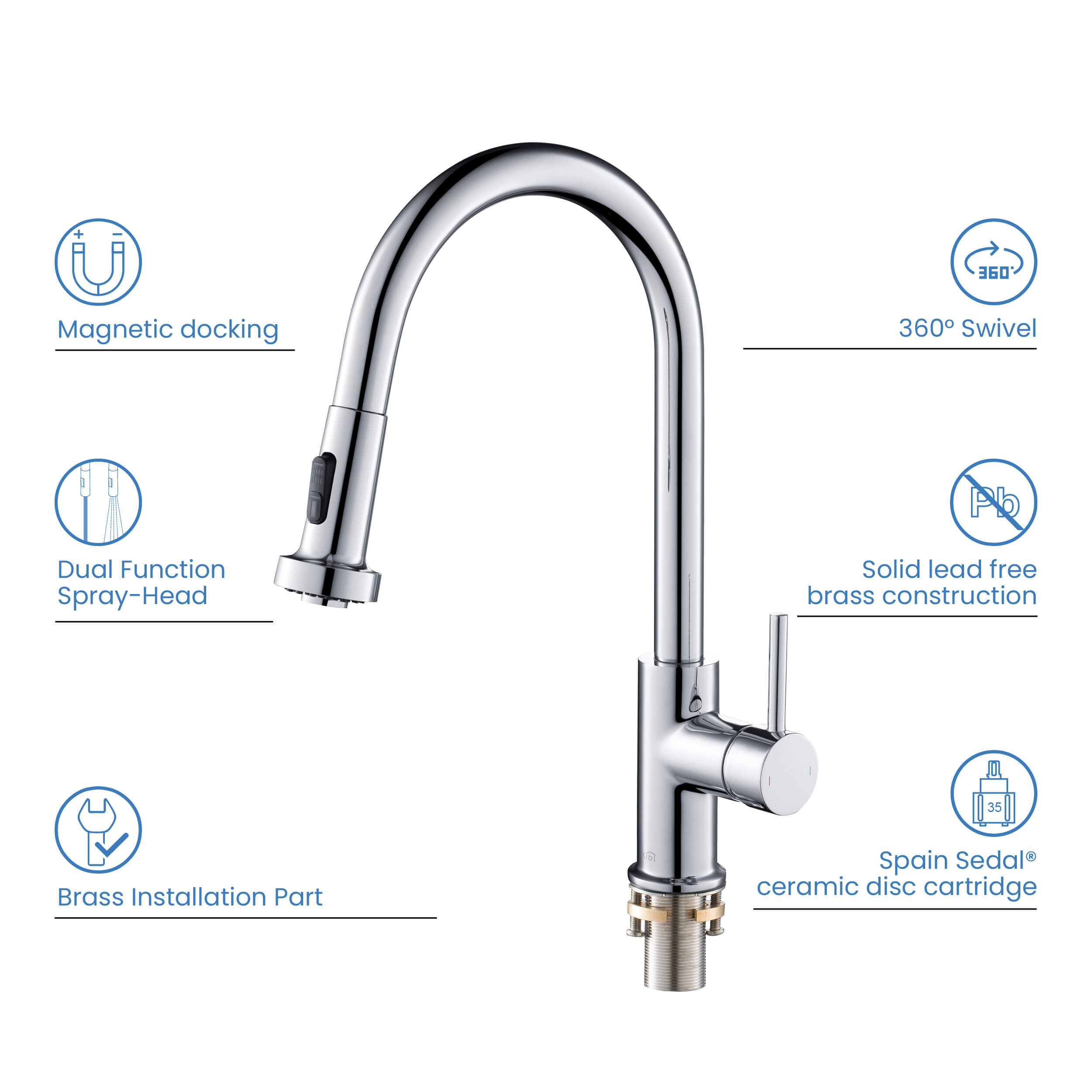 Casa Single Handle Pull Down Kitchen Sink Faucet - KKF2002