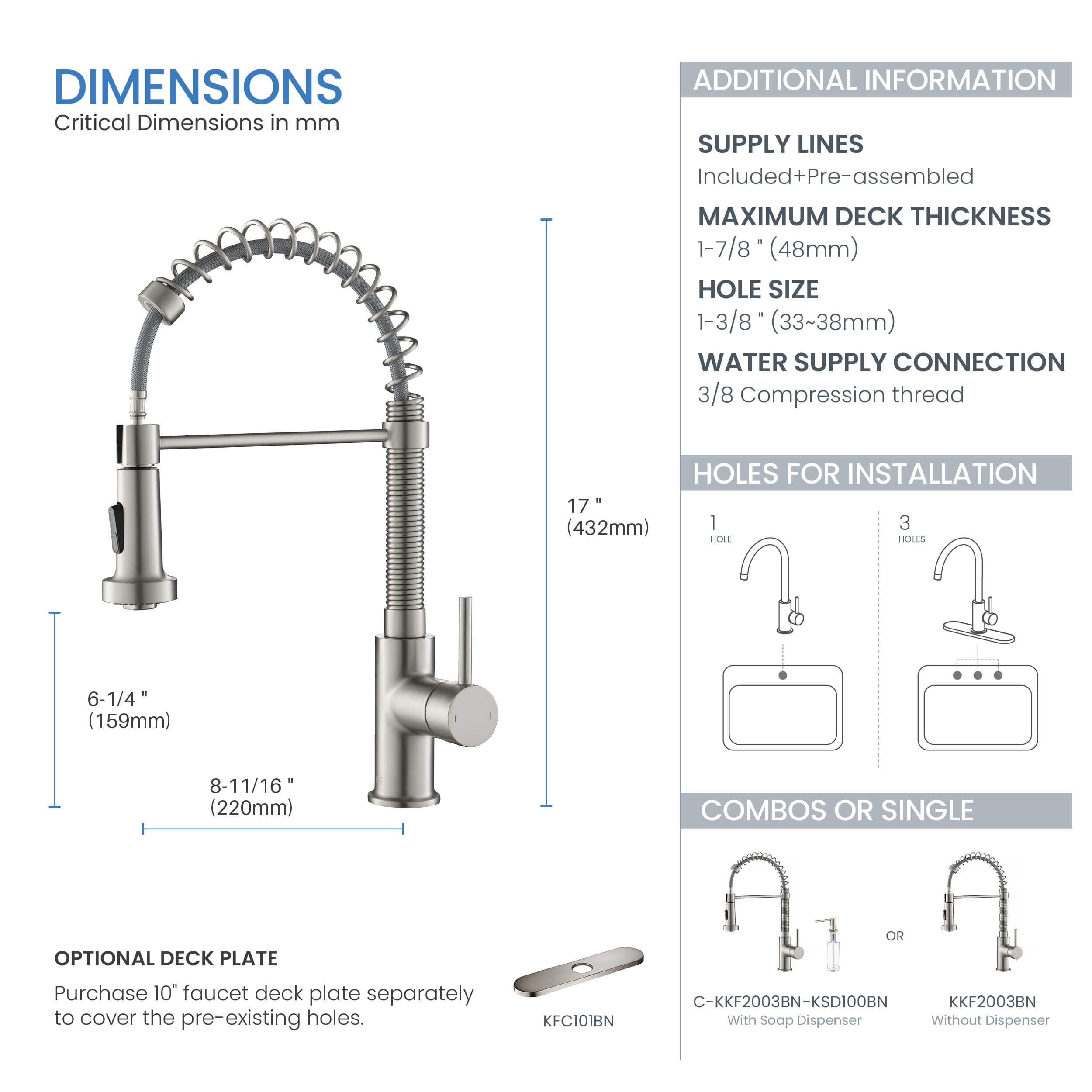 Aurora Single Handle Commercial Style Kitchen Sink Faucet - KKF2003