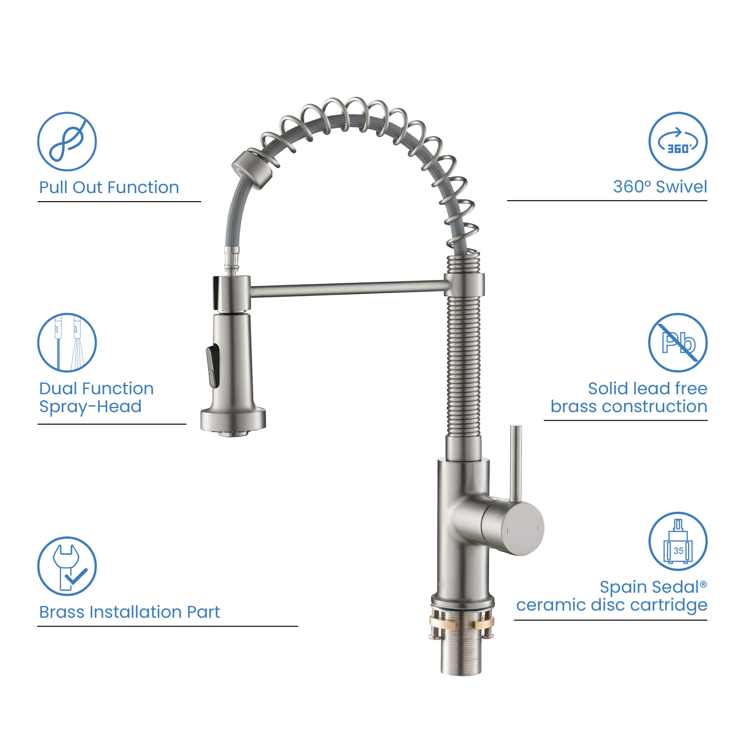 Aurora Single Handle Commercial Style Kitchen Sink Faucet - KKF2003