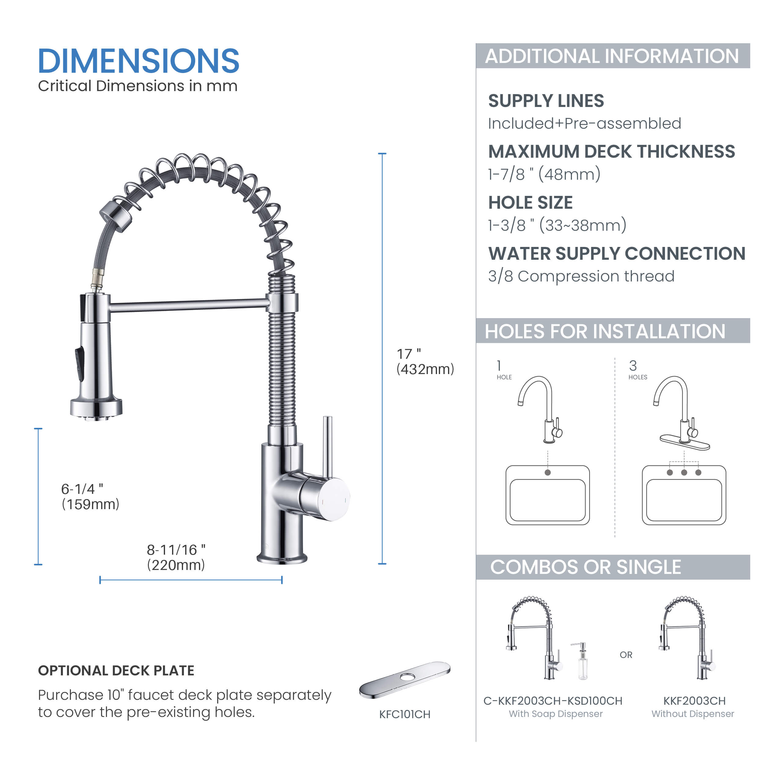 Aurora Single Handle Commercial Style Kitchen Sink Faucet - KKF2003