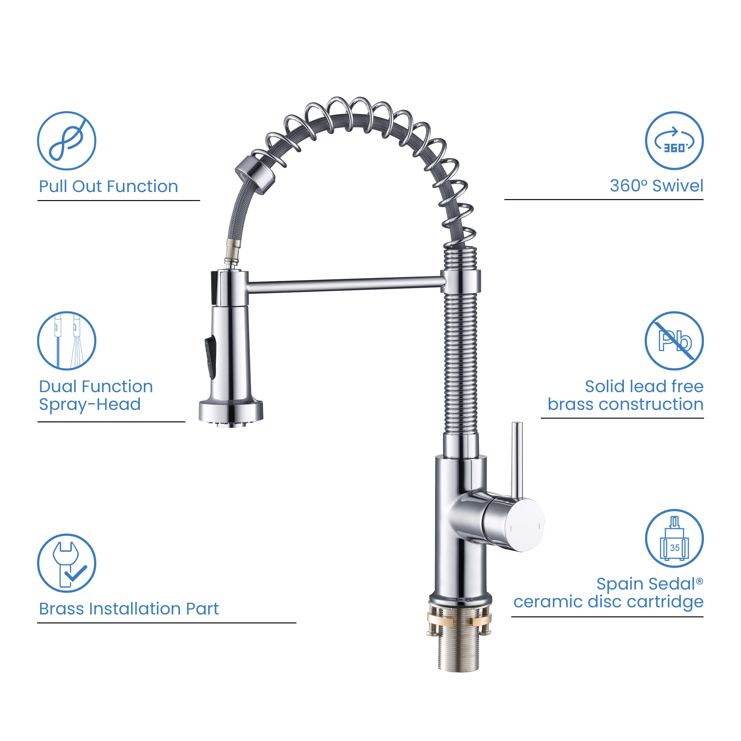 Aurora Single Handle Commercial Style Kitchen Sink Faucet - KKF2003