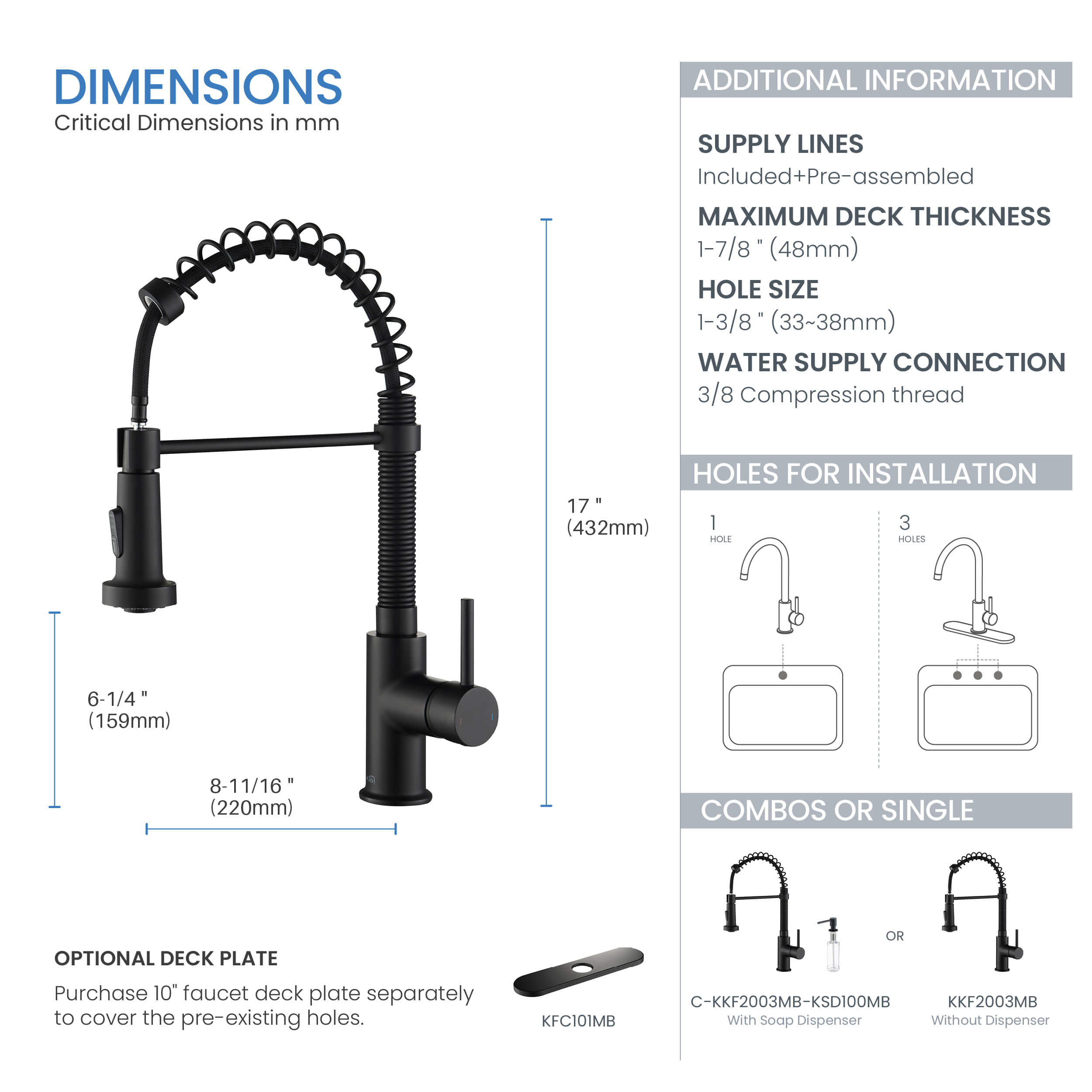 Aurora Single Handle Commercial Style Kitchen Sink Faucet - KKF2003