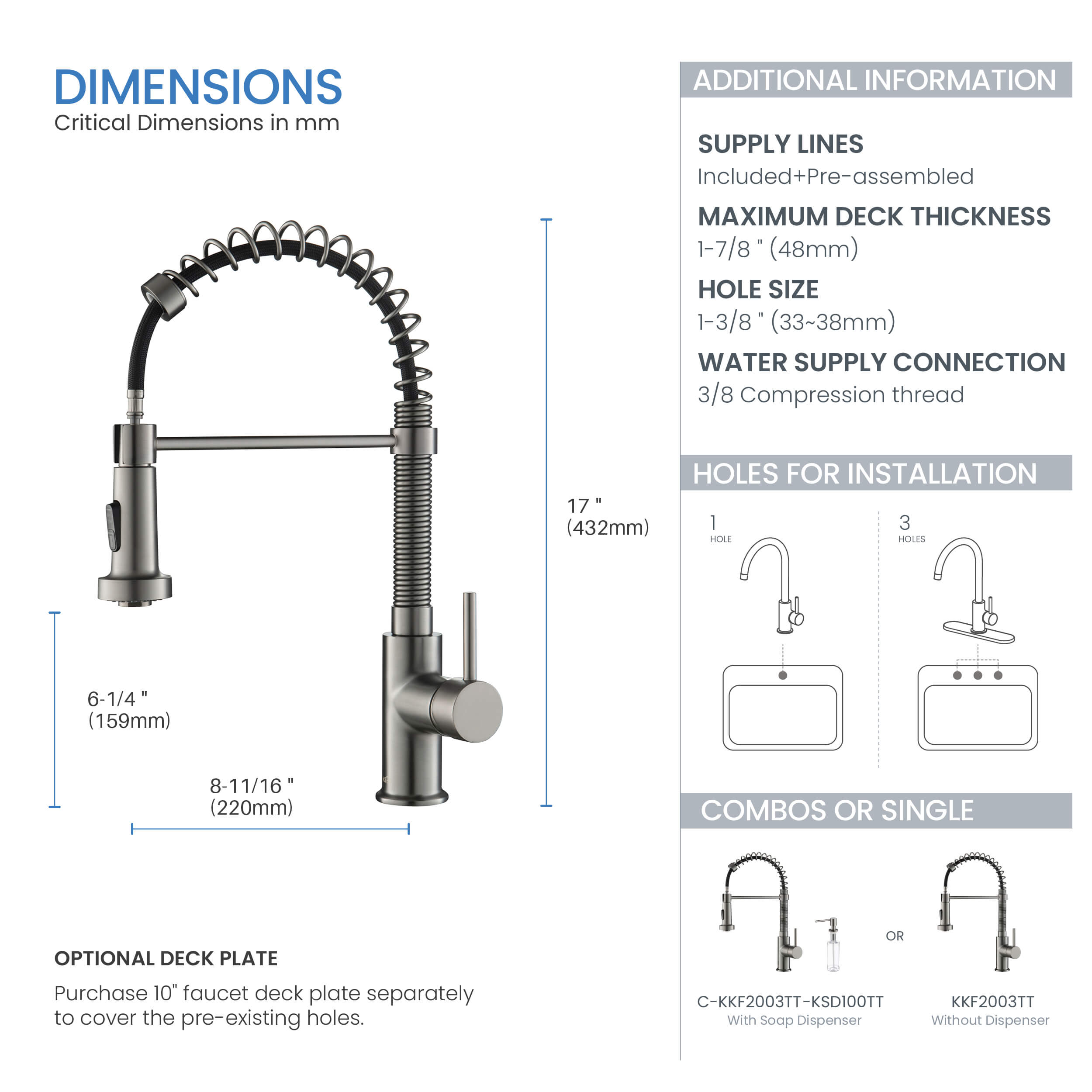 Aurora Single Handle Commercial Style Kitchen Sink Faucet - KKF2003