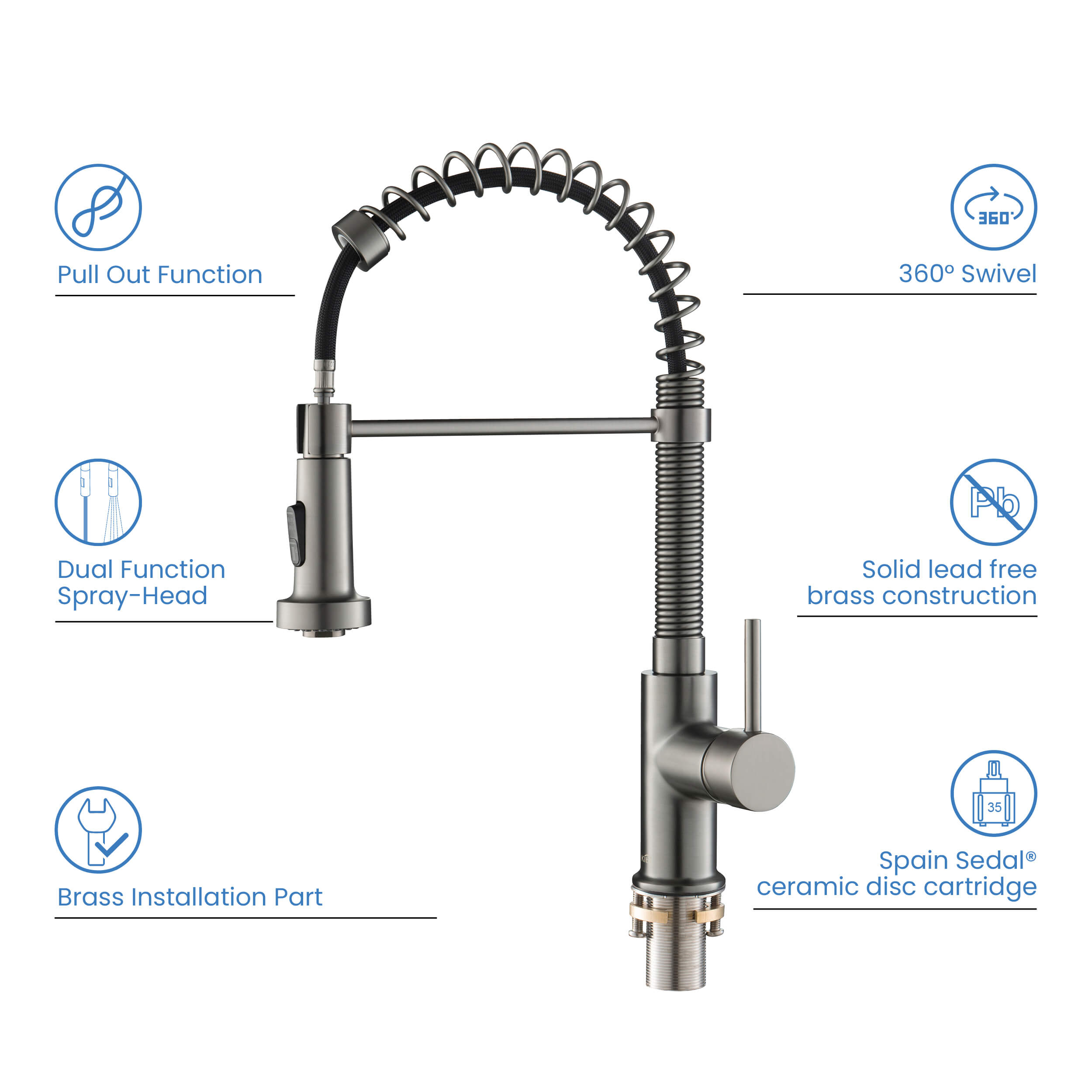 Aurora Single Handle Commercial Style Kitchen Sink Faucet - KKF2003