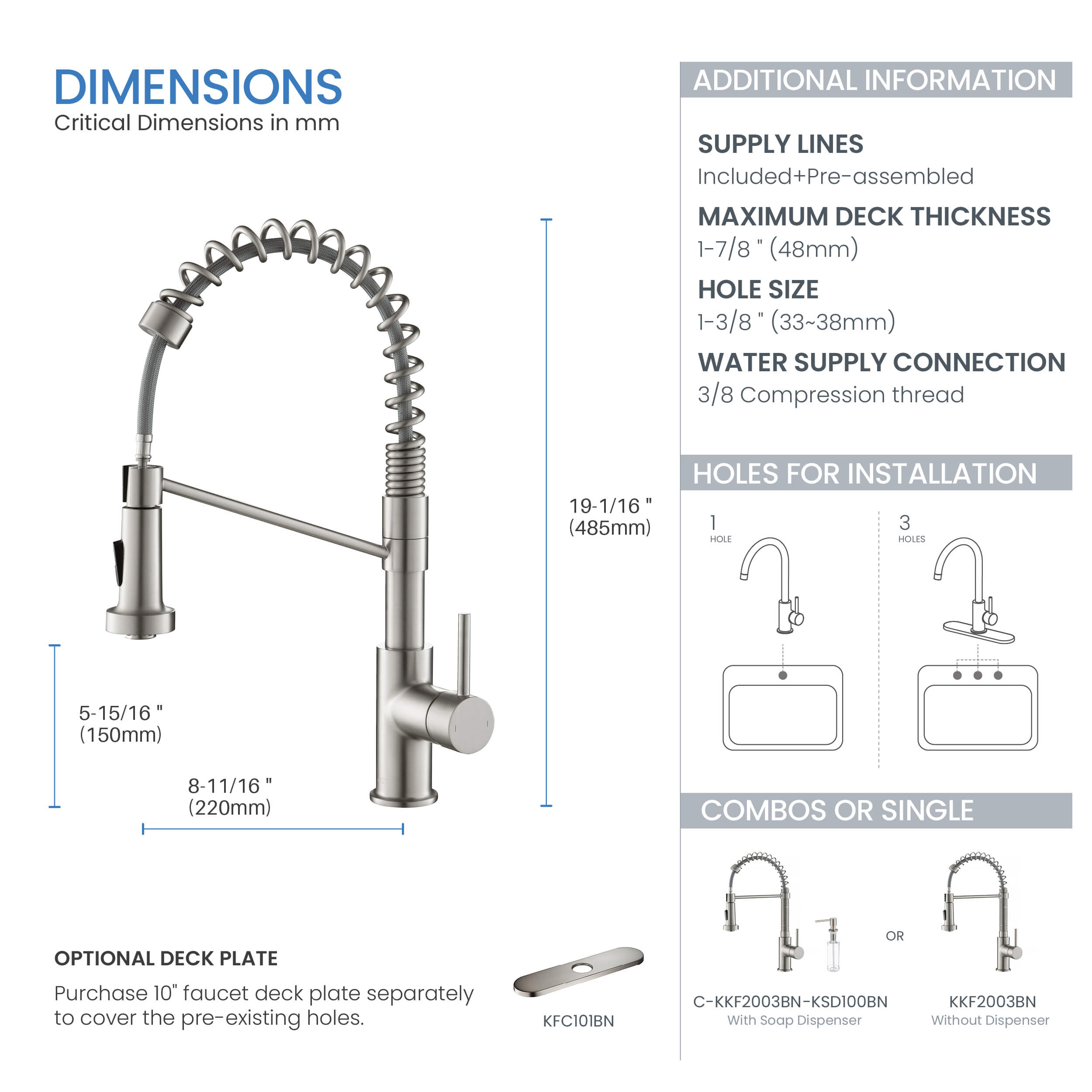 Lodi Single Handle Commercial Style Kitchen Sink Faucet - KKF2004