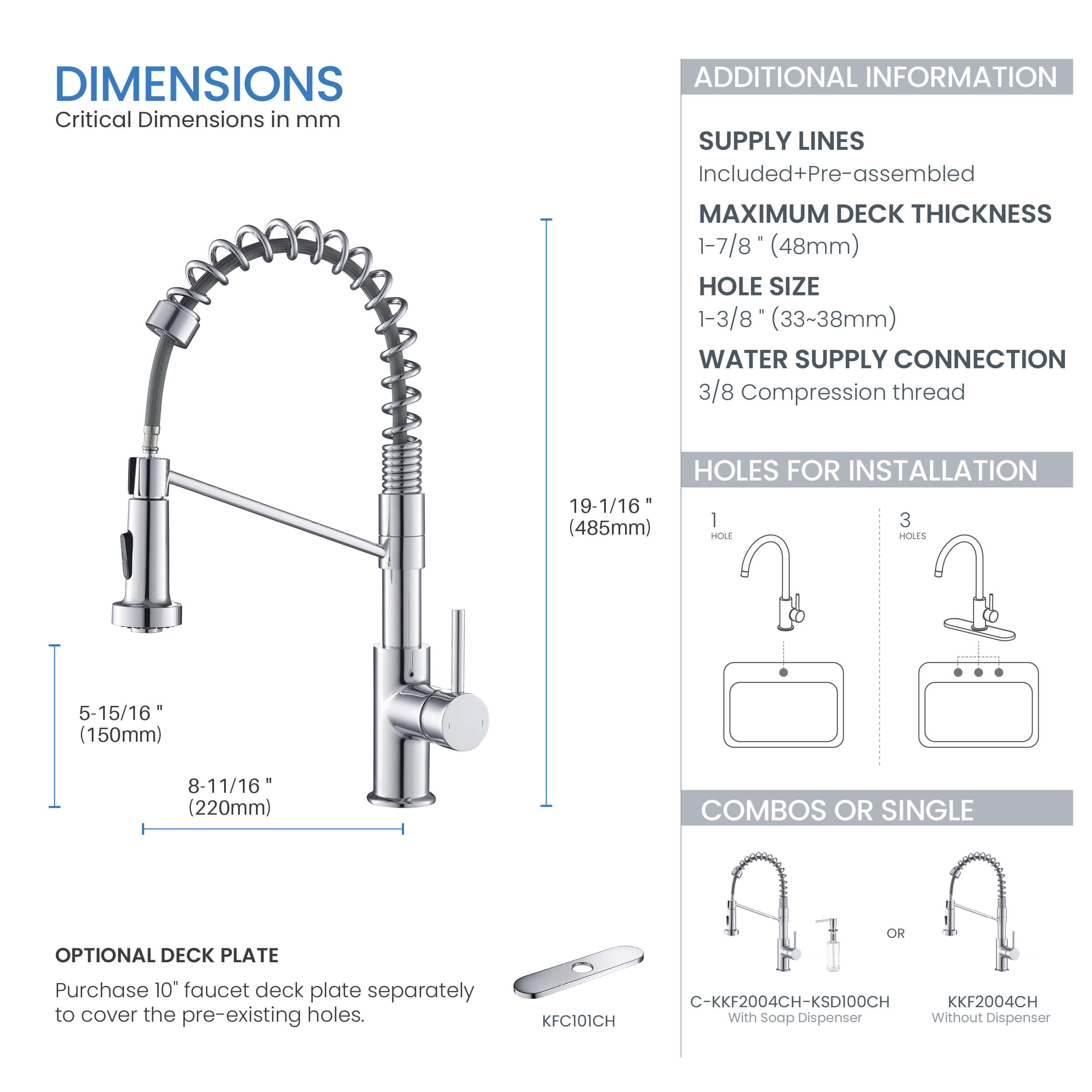 Lodi Single Handle Commercial Style Kitchen Sink Faucet - KKF2004