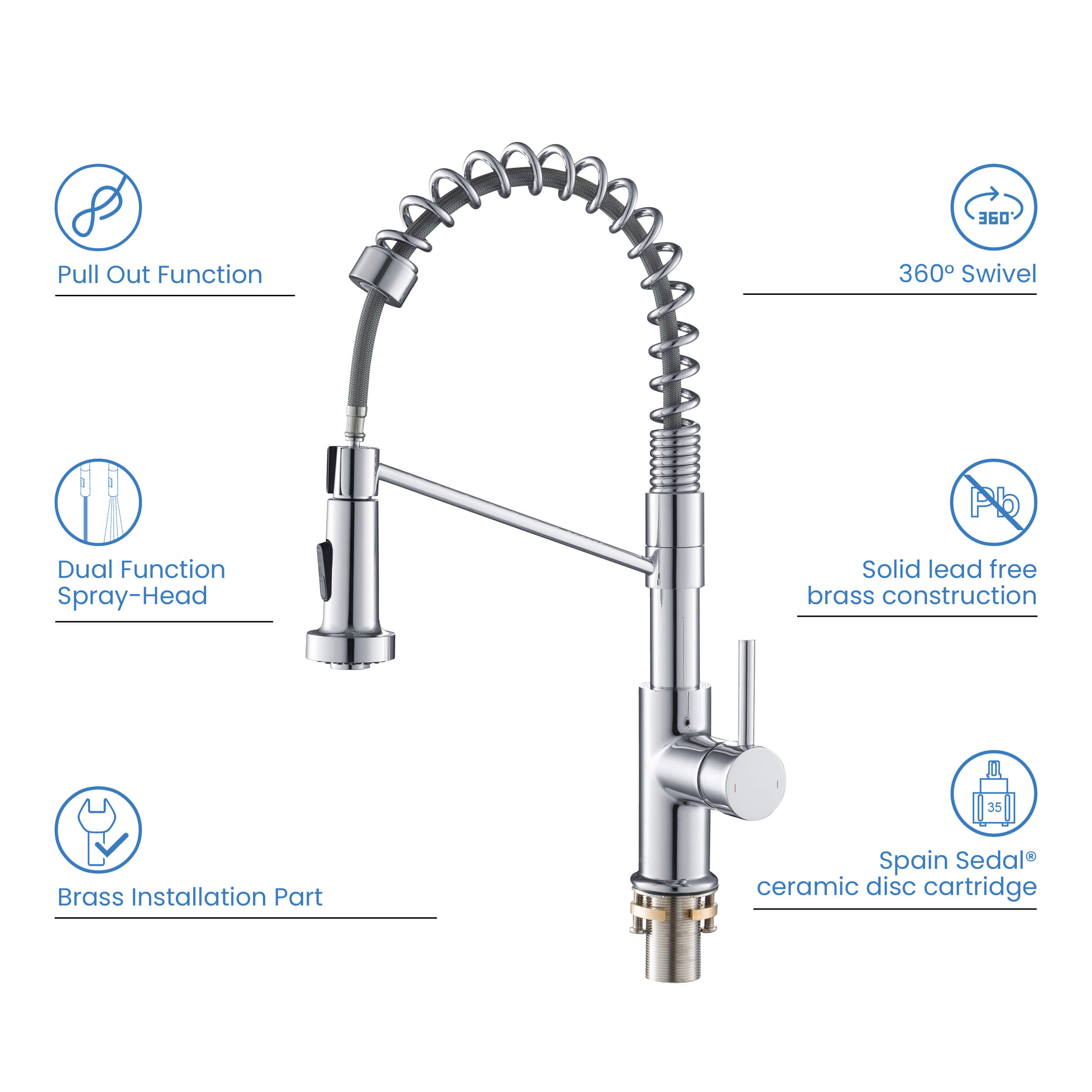 Lodi Single Handle Commercial Style Kitchen Sink Faucet - KKF2004