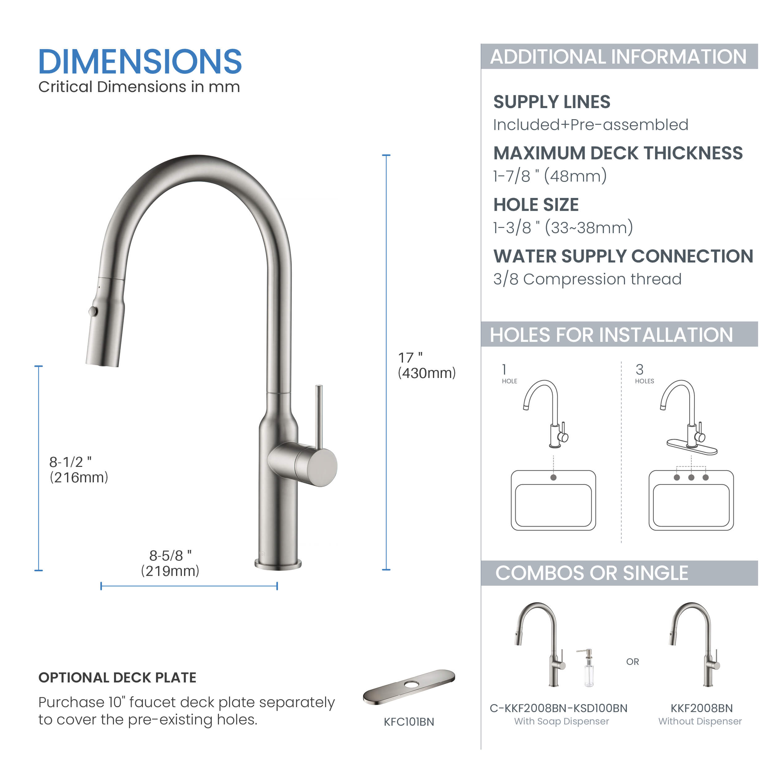 Hilo Single Handle Pull Down Kitchen Sink Faucet - KKF2008